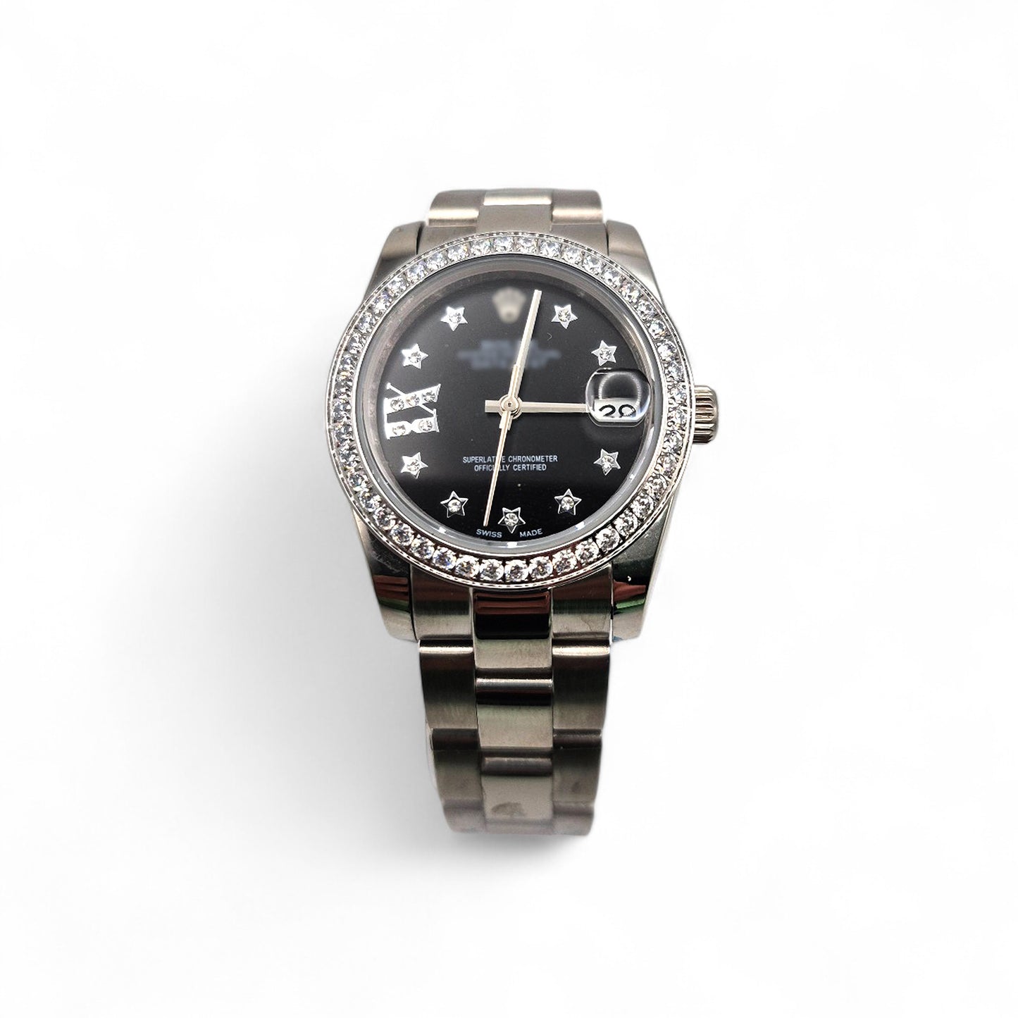 RLX DTJ - Silver Watch - Black Dial (Diamonds Bezel)