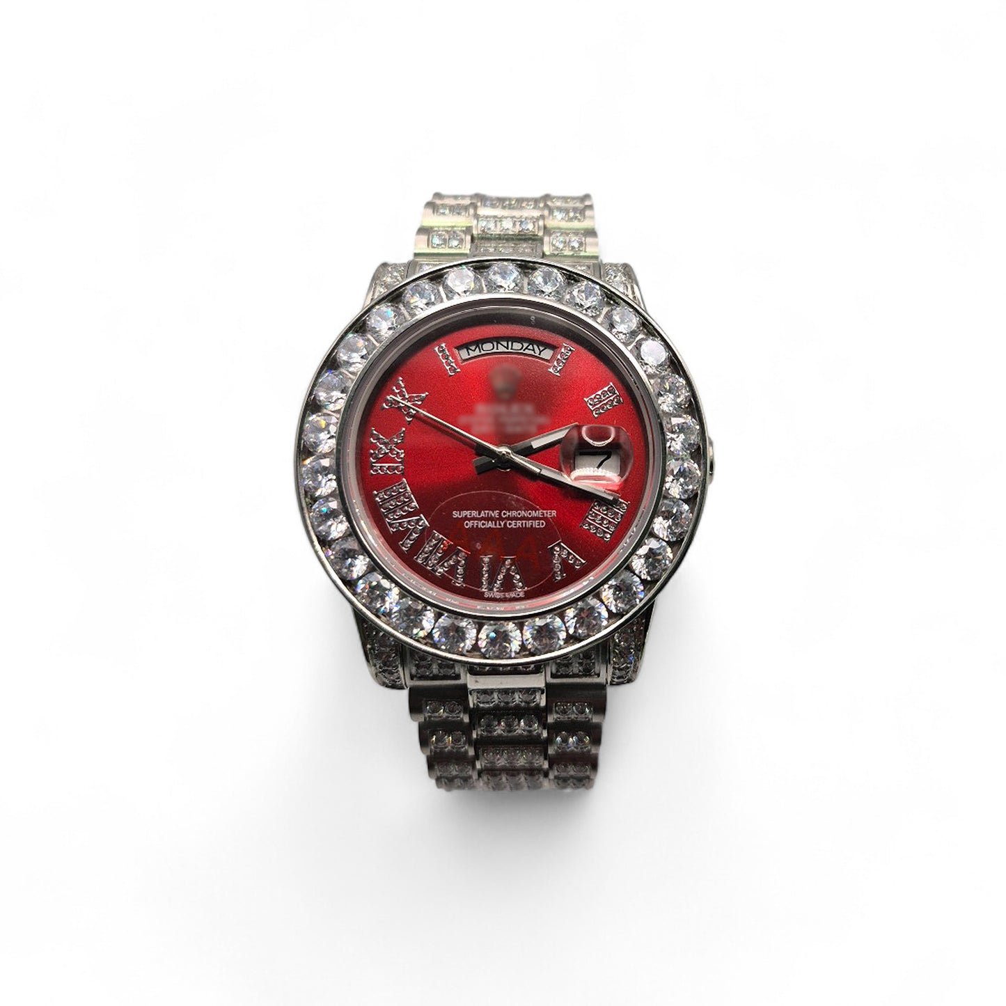 RLX DDT - Silver Watch (Iced Out) - Red Dial