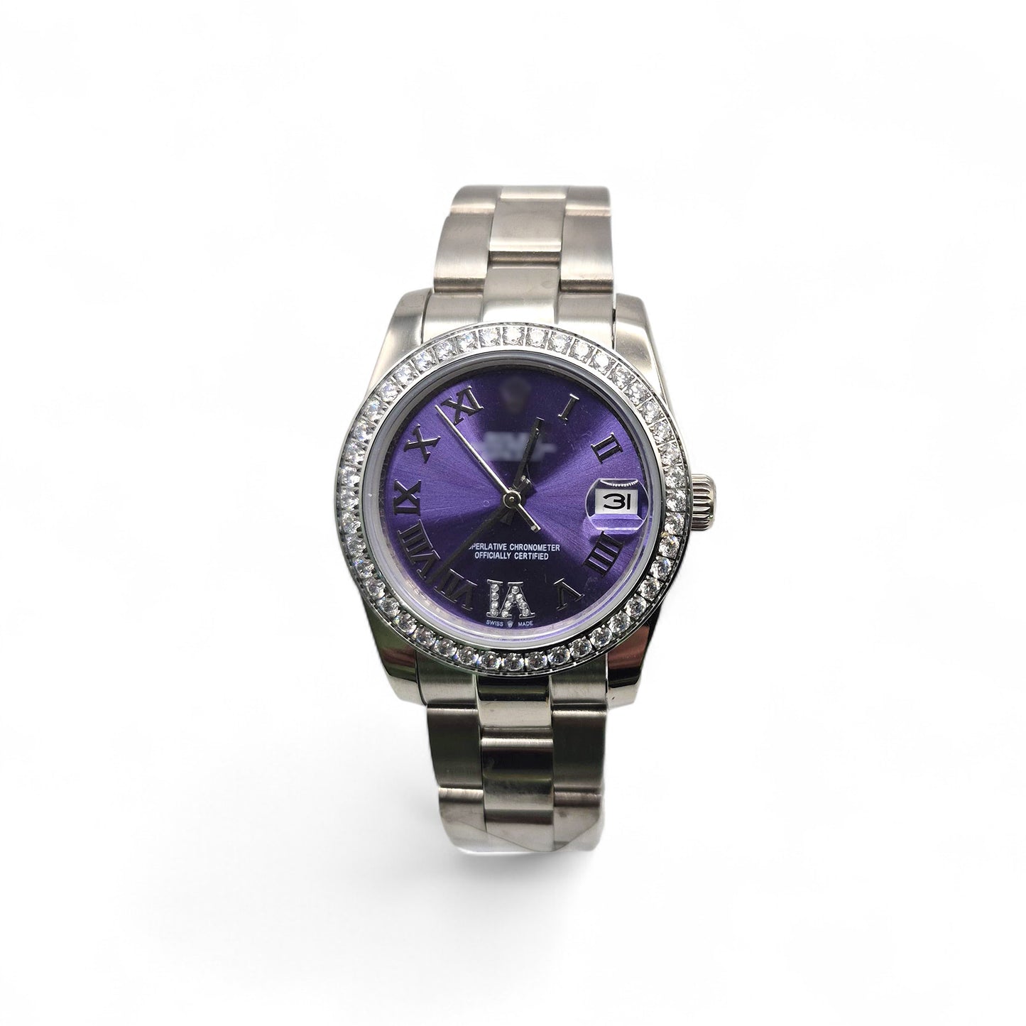 RLX DTJ - Silver Watch - Purple Dial (Diamonds Bezel)