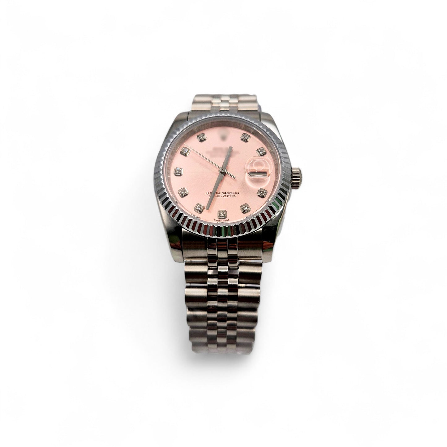 RLX DTJ - Silver Watch - Pink Dial (Diamonds Hour Markers)