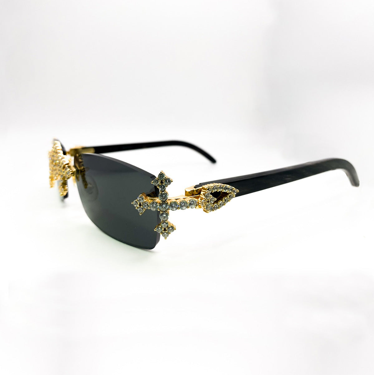 Gold Black Buffs w/ Black Lenses - Custom Diamond Cross Set
