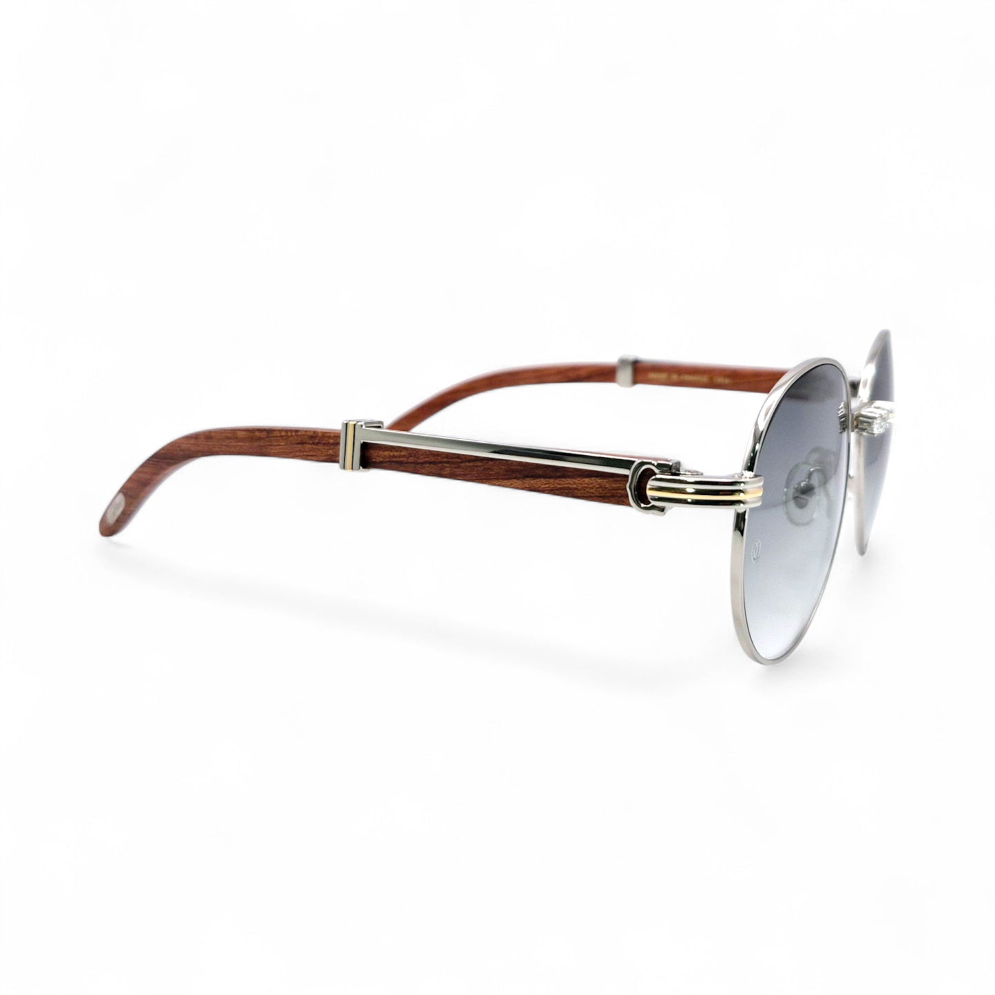 Bagatelle (Iced - Moissanite) - 55-18 Silver Woods Sunglasses w/ Round Lenses - Moissanite Diamonds Set (90s)