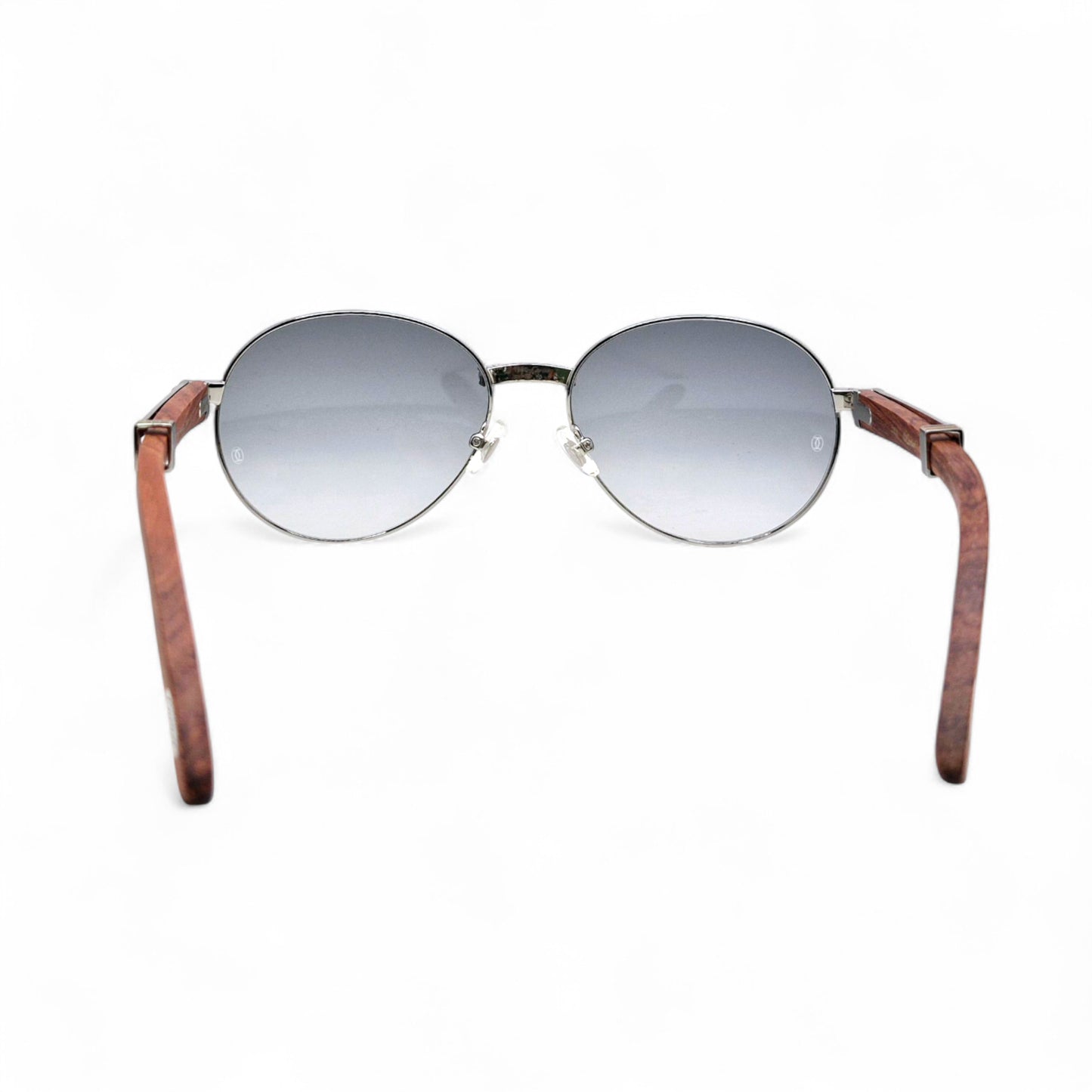 Bagatelle (Iced - Moissanite) - 55-18 Silver Woods Sunglasses w/ Round Lenses - Moissanite Diamonds Set (90s)
