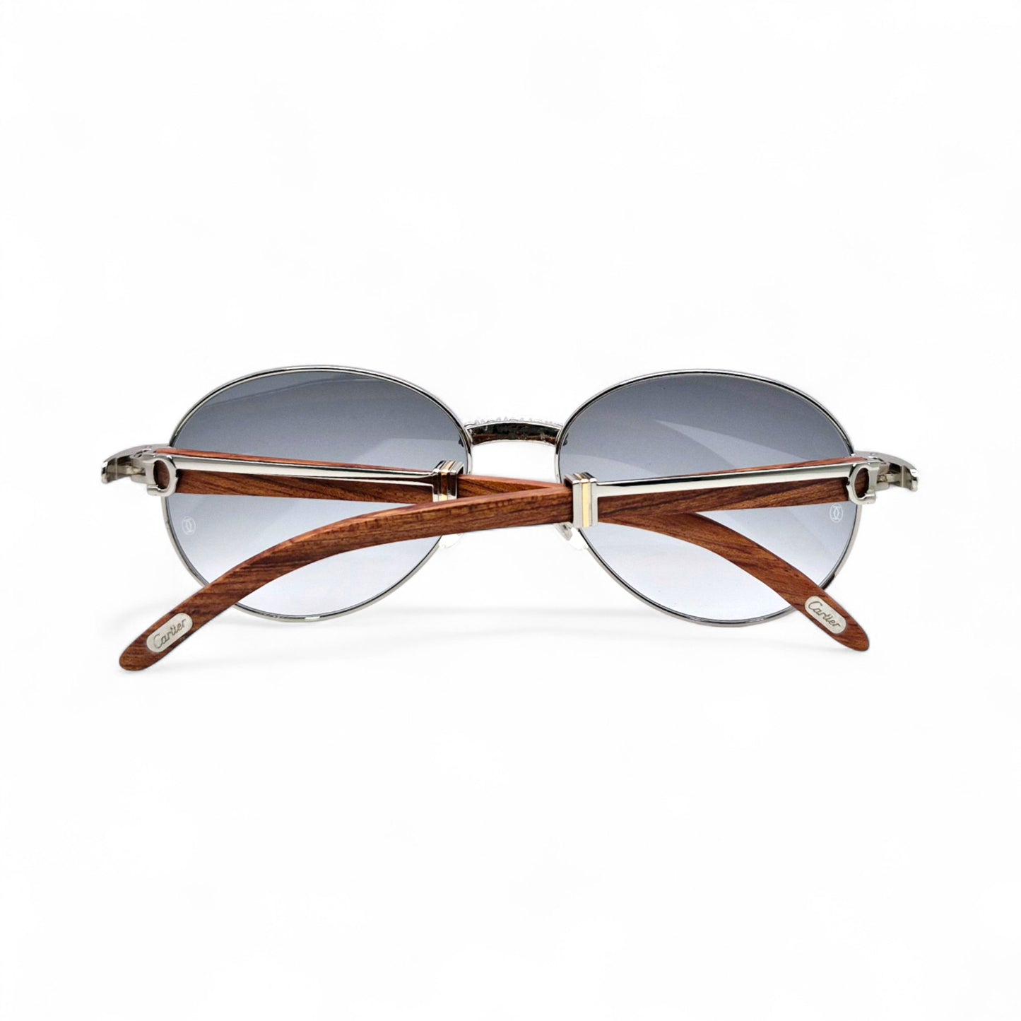 Bagatelle (Iced - Moissanite) - 55-18 Silver Woods Sunglasses w/ Round Lenses - Moissanite Diamonds Set (90s)