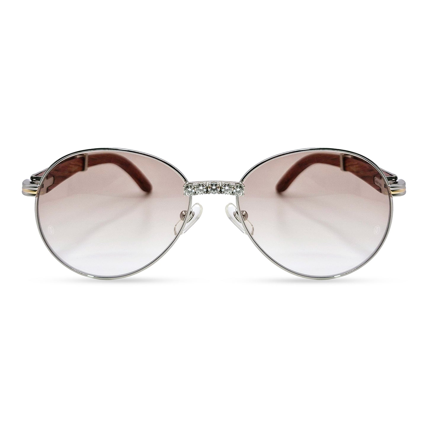 Bagatelle - Silver Woods w/ Light Brown Lenses - Diamonds Prong Bridge