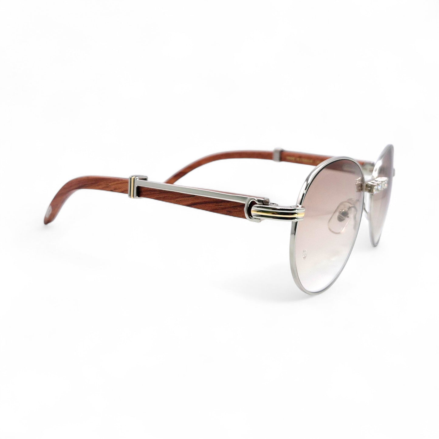 Bagatelle (Iced - Moissanite) - 55-18 Silver Woods Sunglasses w/ Round Lenses - Moissanite Diamonds Set (90s)