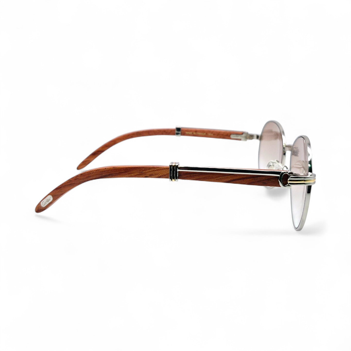 Bagatelle (Iced - Moissanite) - 55-18 Silver Woods Sunglasses w/ Round Lenses - Moissanite Diamonds Set (90s)