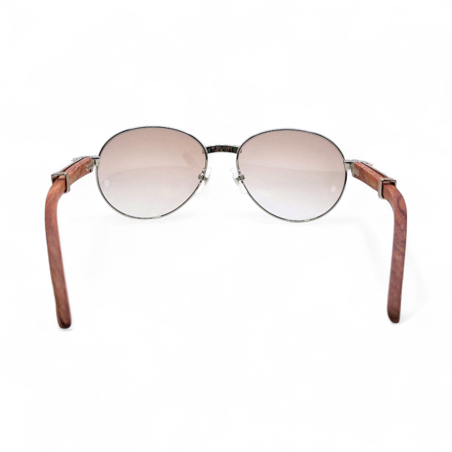 Bagatelle (Iced - Moissanite) - 55-18 Silver Woods Sunglasses w/ Round Lenses - Moissanite Diamonds Set (90s)