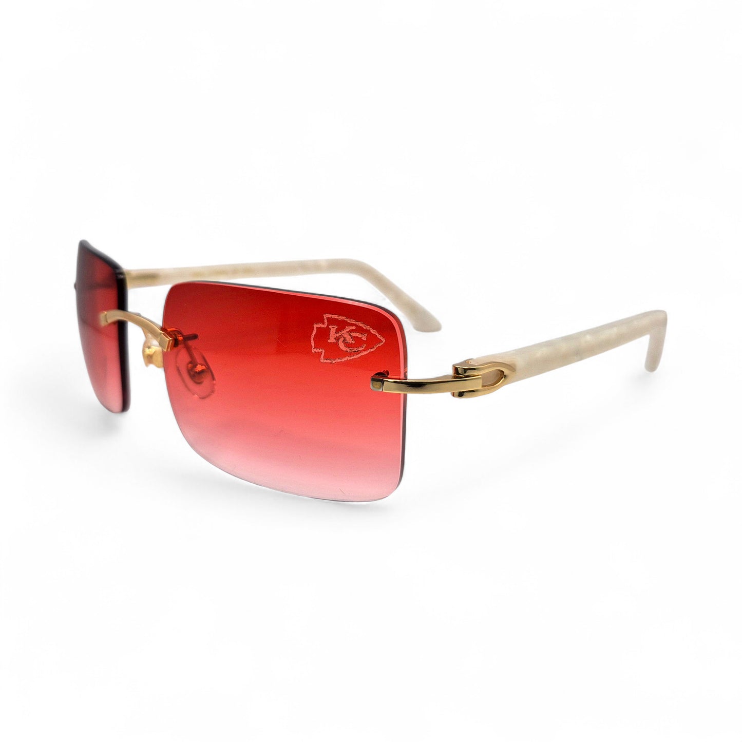 C Decor "KC Chiefs" - Gold White Marbles/Woods Sunglasses w/ Custom Lenses (2025)