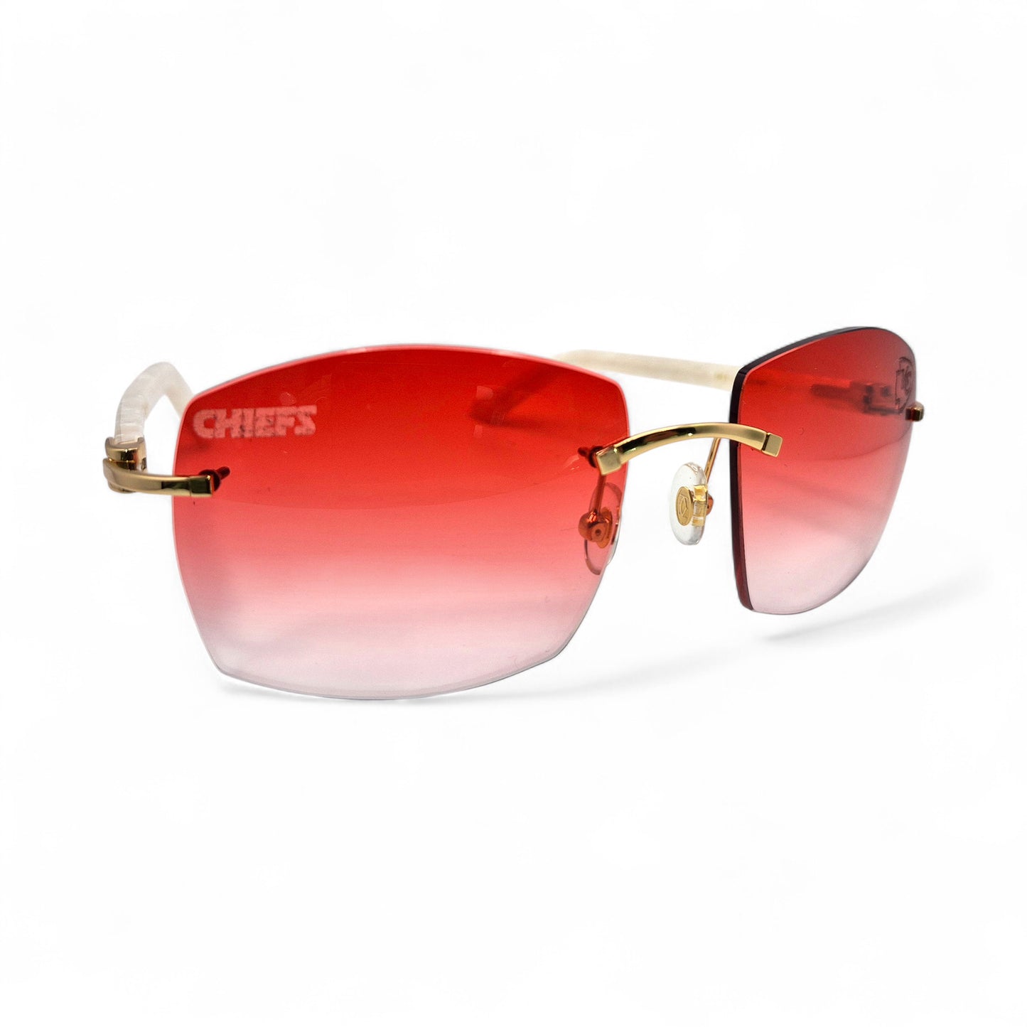 C Decor "KC Chiefs" - Gold White Marbles/Woods Sunglasses w/ Custom Lenses (2025)