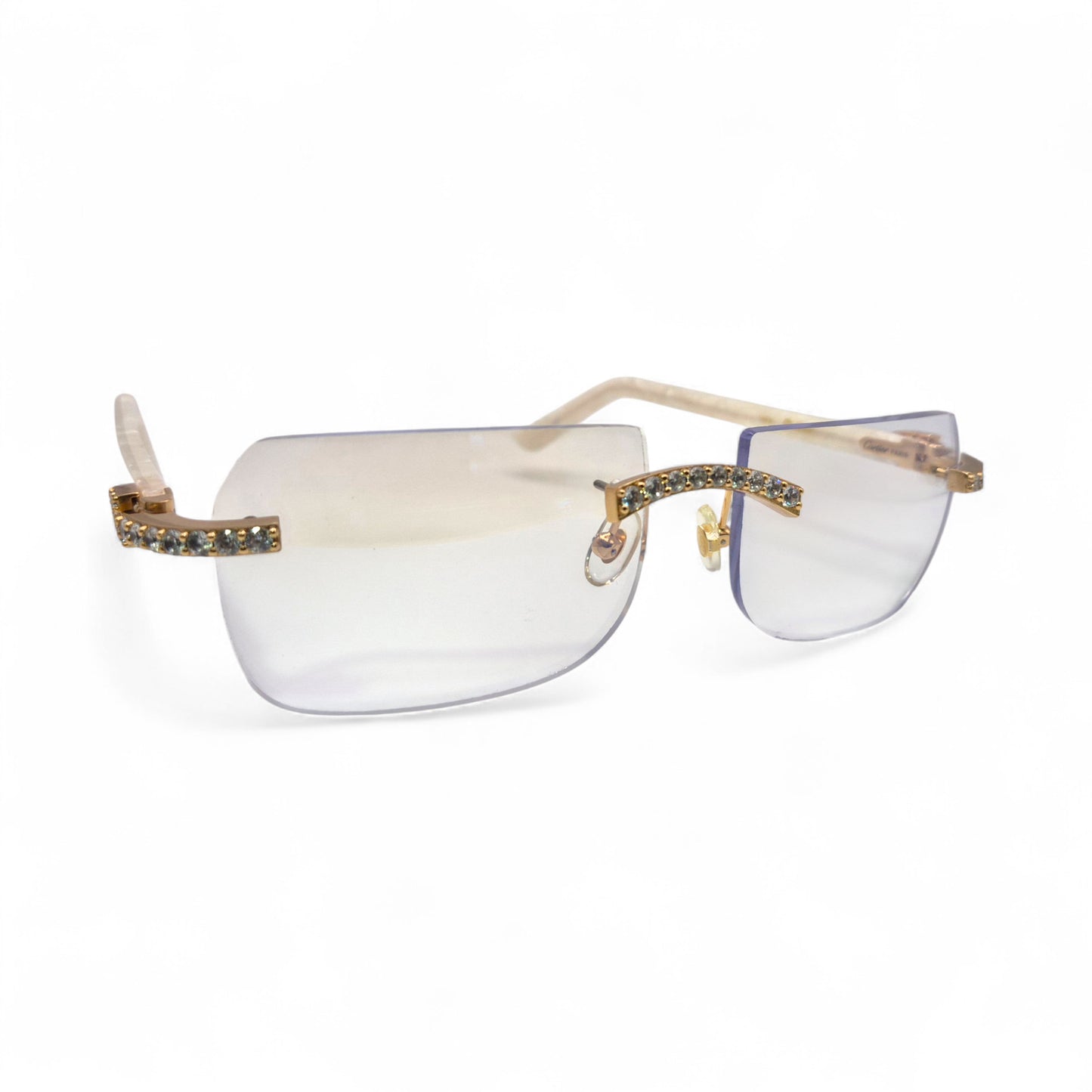 C Decor Marbles (Iced) - Gold White Marbles Sunglasses w/ Clear Lenses - Diamonds Prong Set (2010s)