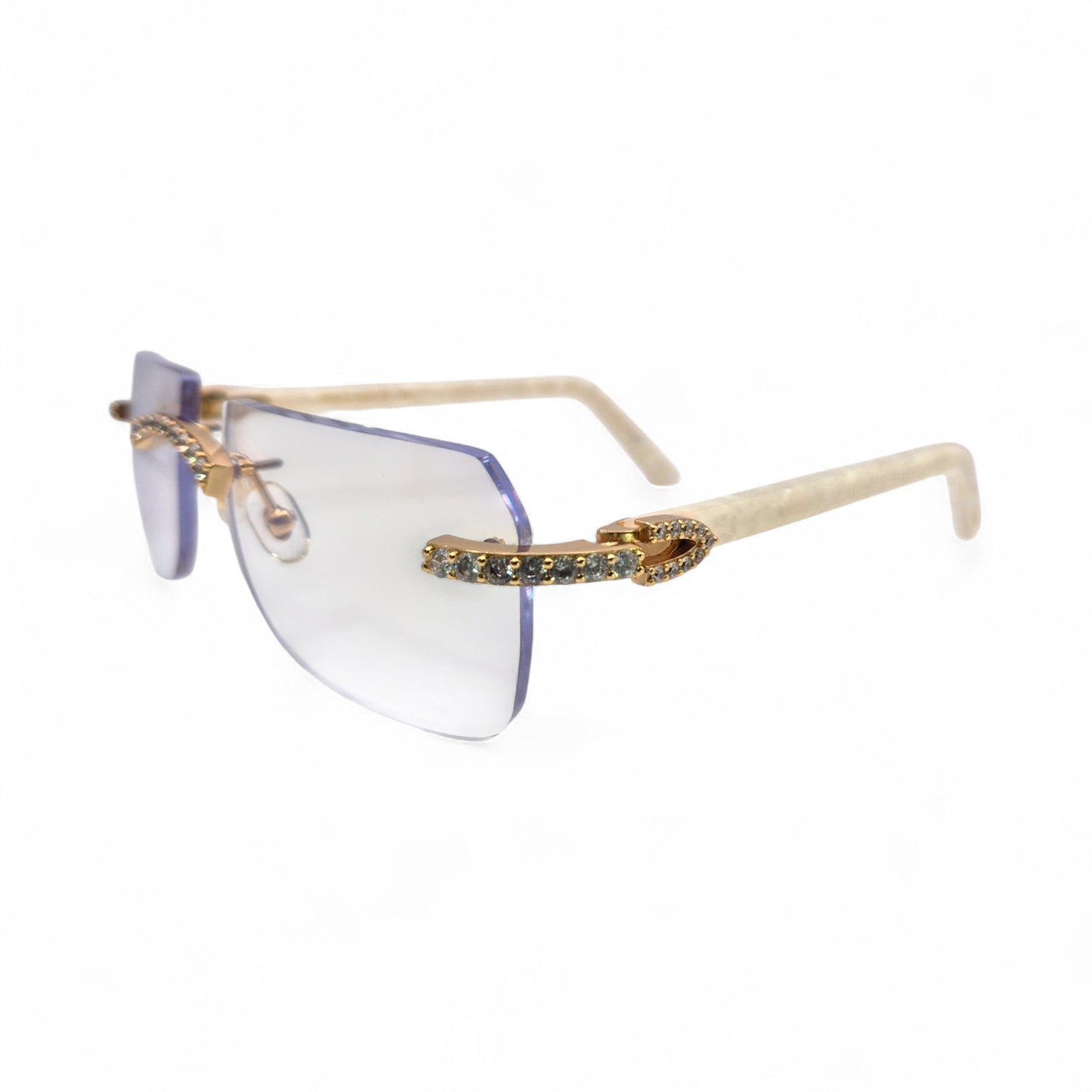 C Decor Marbles (Iced) - Gold White Marbles Sunglasses w/ Clear Lenses - Diamonds Prong Set (2010s)