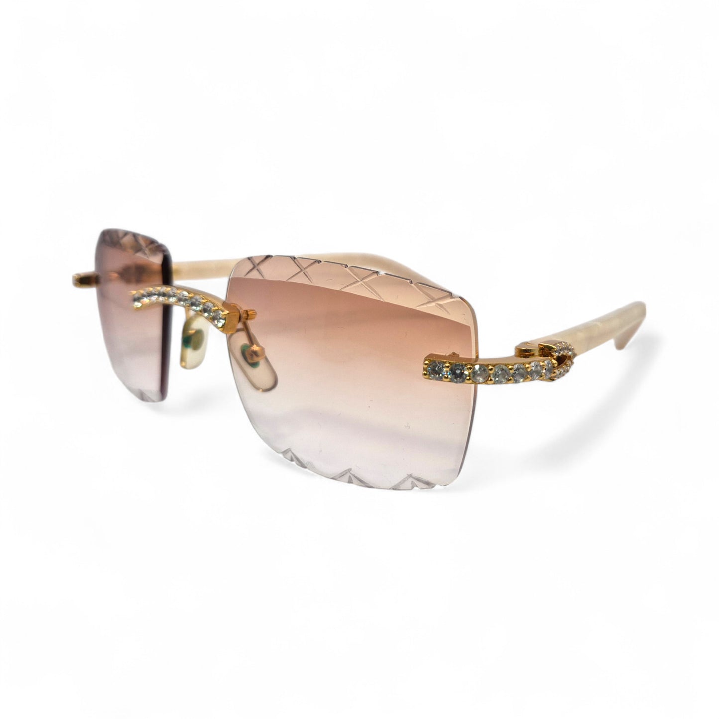 C Decor Marbles (Iced - Diamond Cut) - Gold White Marbles Sunglasses w/ Light Hennessy Brown Lenses (2010s)