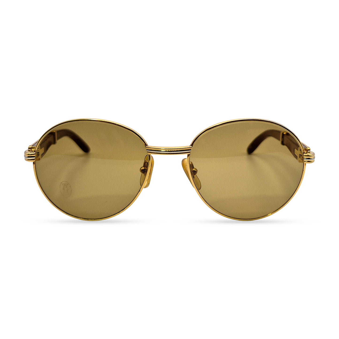 Authentic Cartier Bagatelle - 55-18 Vintage Gold Woods Sunglasses w/ Brown Lenses (90s)