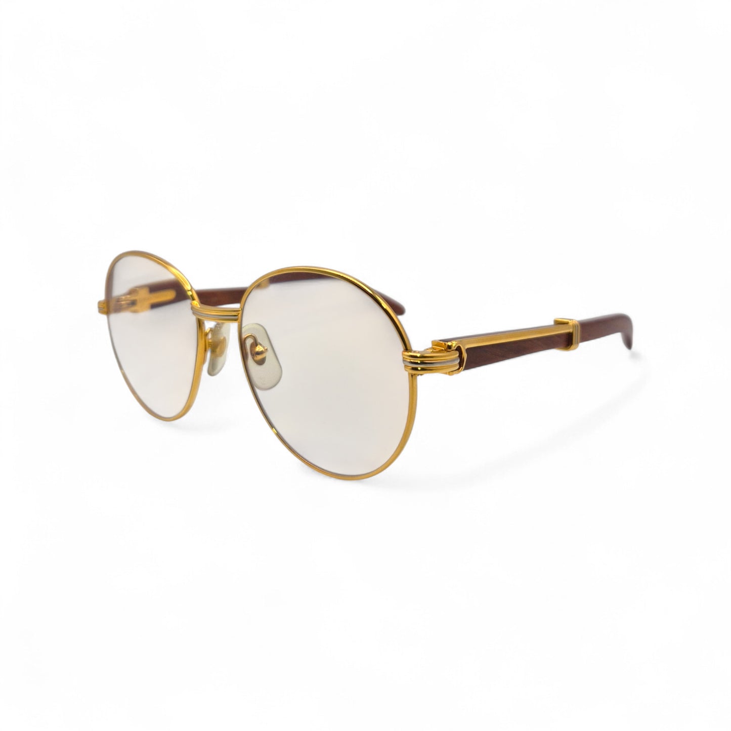 Authentic Cartier Bagatelle - 55-18 Vintage Gold Woods Eyeglasses w/ Clear Lenses (90s)