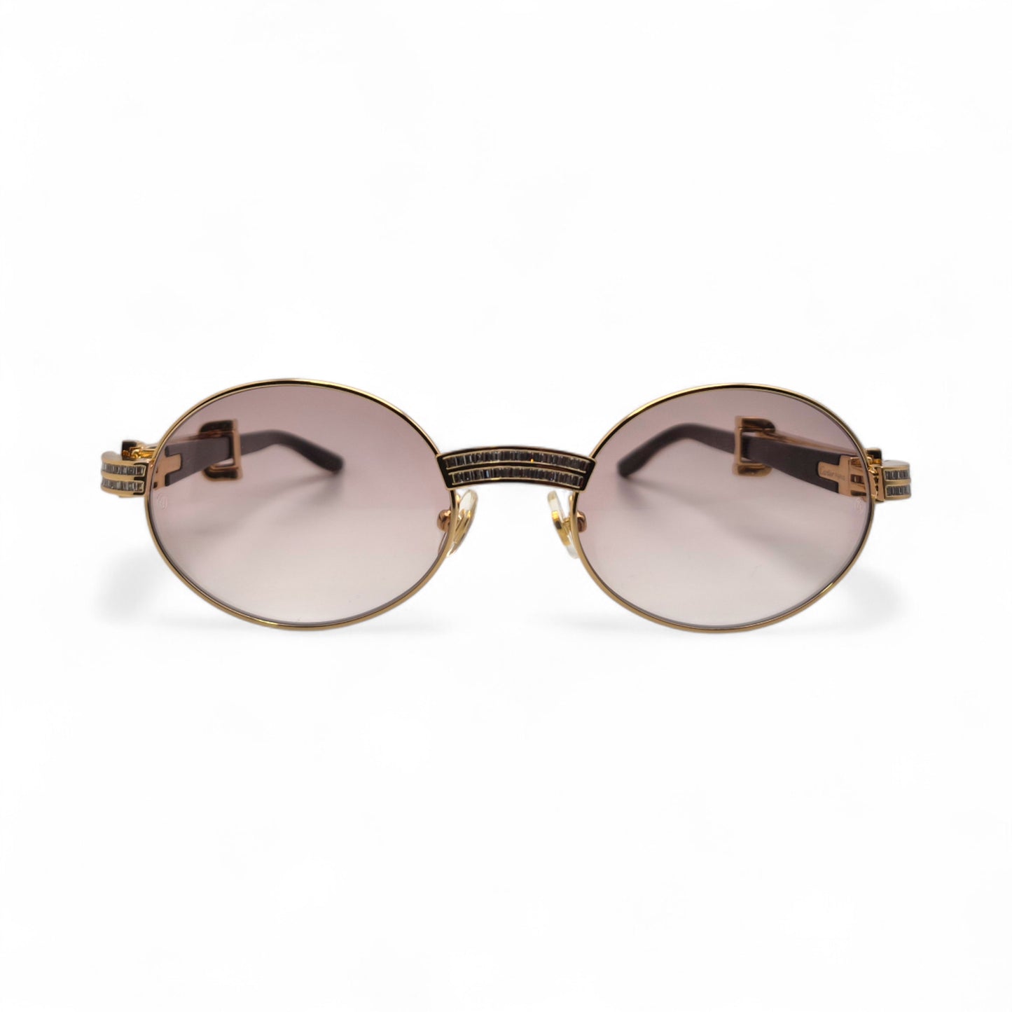 Giverny (Iced) - 55-22 Gold Genuine Horn Sunglasses w/ Brown Lenses & Baguette Diamonds Channel Set (90s)