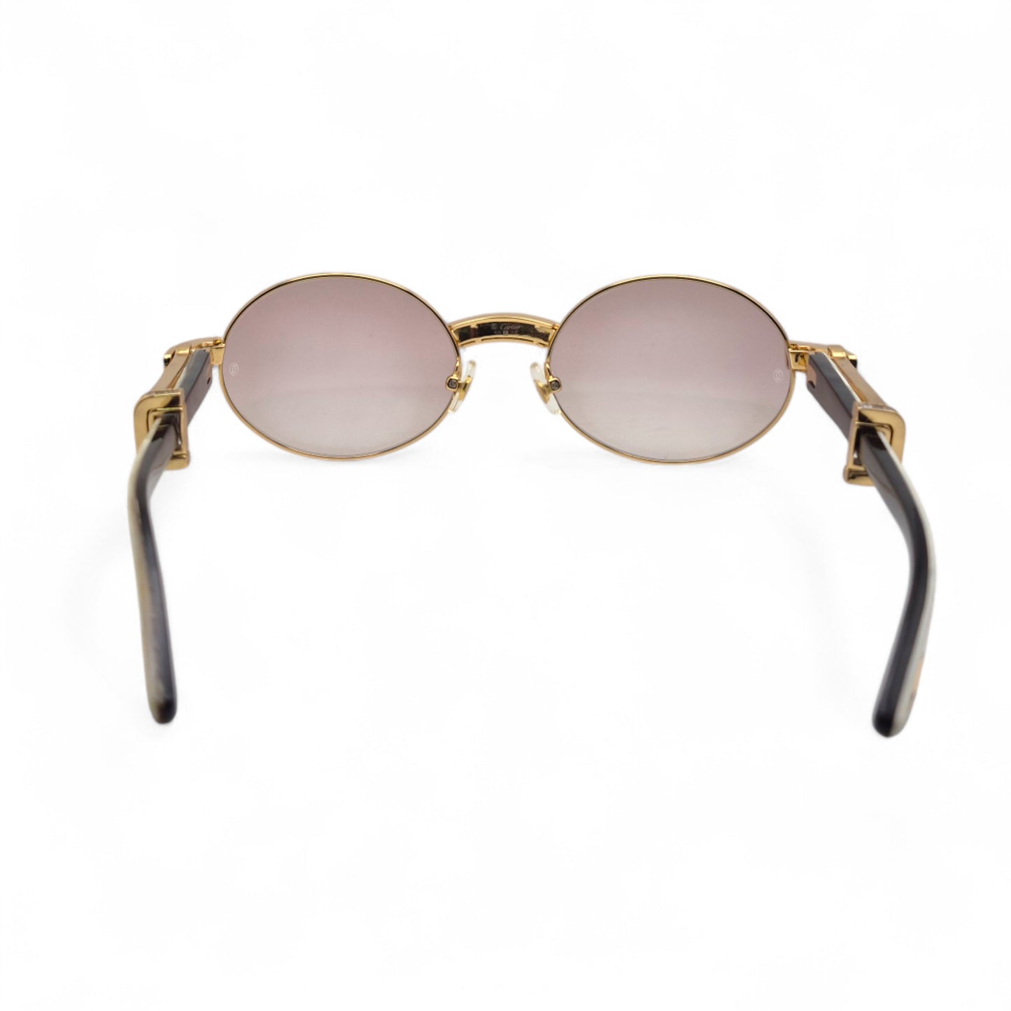 Giverny (Iced) - 55-22 Gold Genuine Horn Sunglasses w/ Brown Lenses & Baguette Diamonds Channel Set (90s)