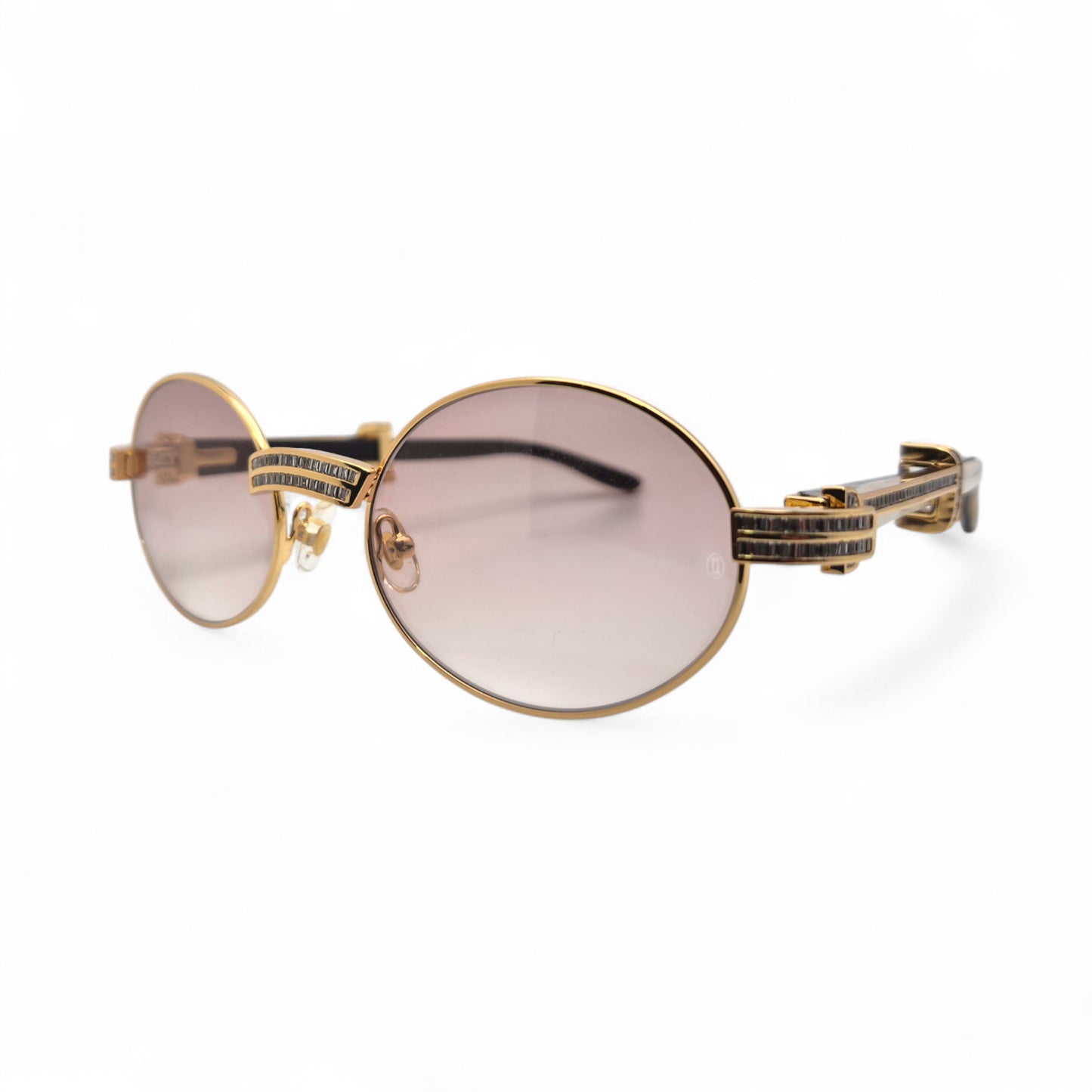 Giverny (Iced) - 55-22 Gold Genuine Horn Sunglasses w/ Brown Lenses & Baguette Diamonds Channel Set (90s)