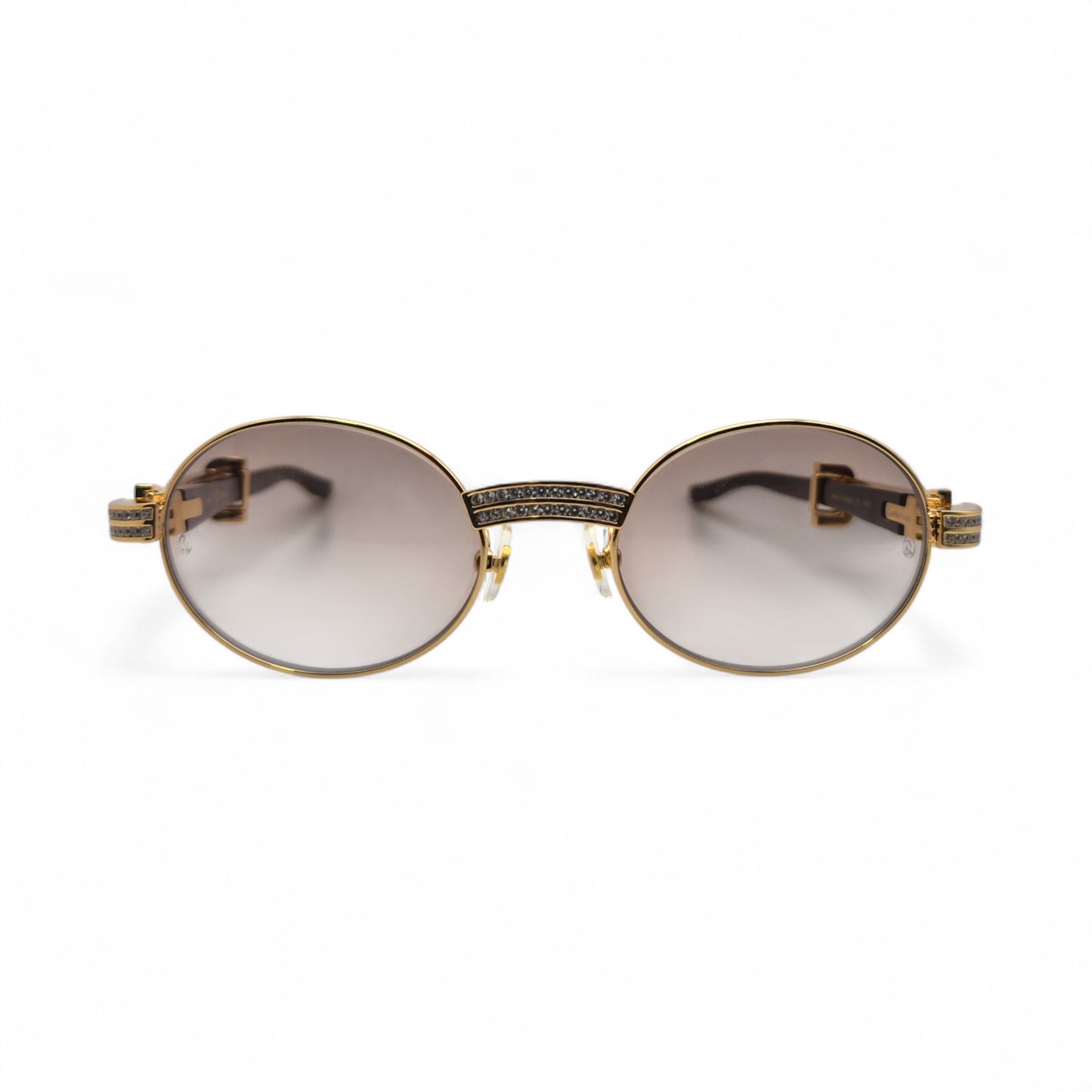 Giverny (Iced) - 55-22 Gold Genuine White Horn Sunglasses w/ Brown Lenses & Round Diamonds Channel Set (90s)