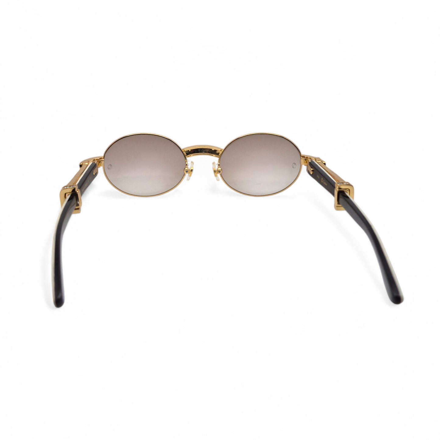 Giverny (Iced) - 55-22 Gold Genuine White Horn Sunglasses w/ Brown Lenses & Round Diamonds Channel Set (90s)