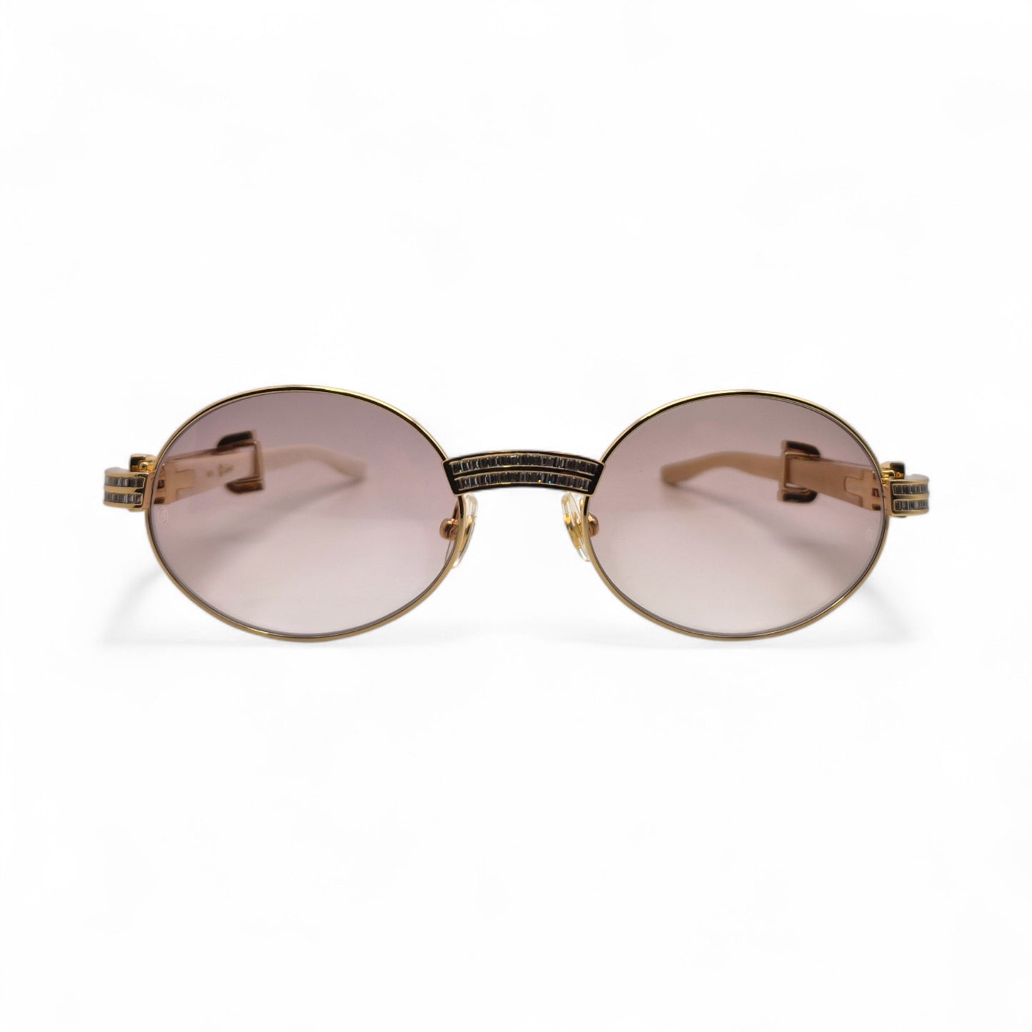 Giverny (Iced) - 55-22 Gold Genuine Horn Sunglasses w/ Brown Lenses & Baguette Diamonds Channel Set (90s)
