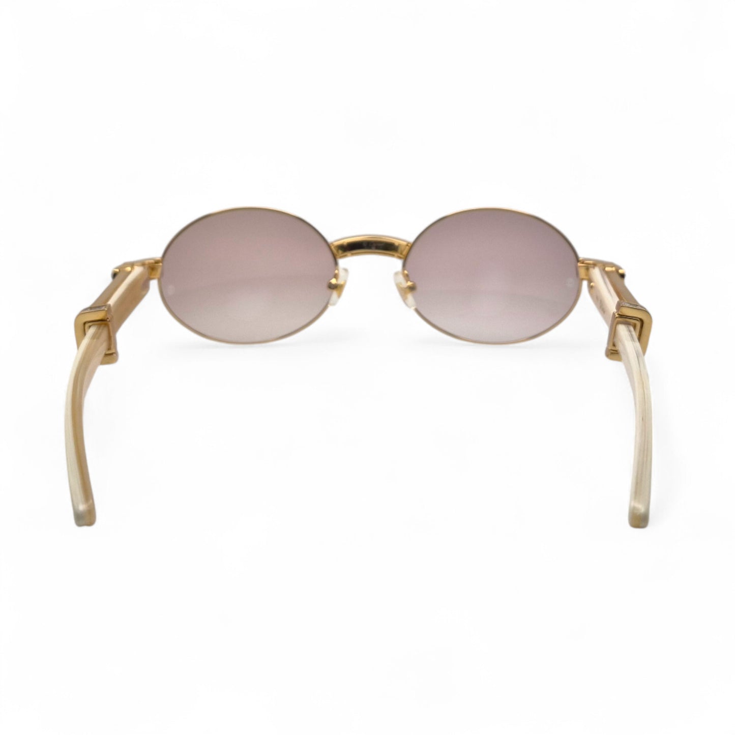 Giverny (Iced) - 55-22 Gold Genuine Horn Sunglasses w/ Brown Lenses & Baguette Diamonds Channel Set (90s)