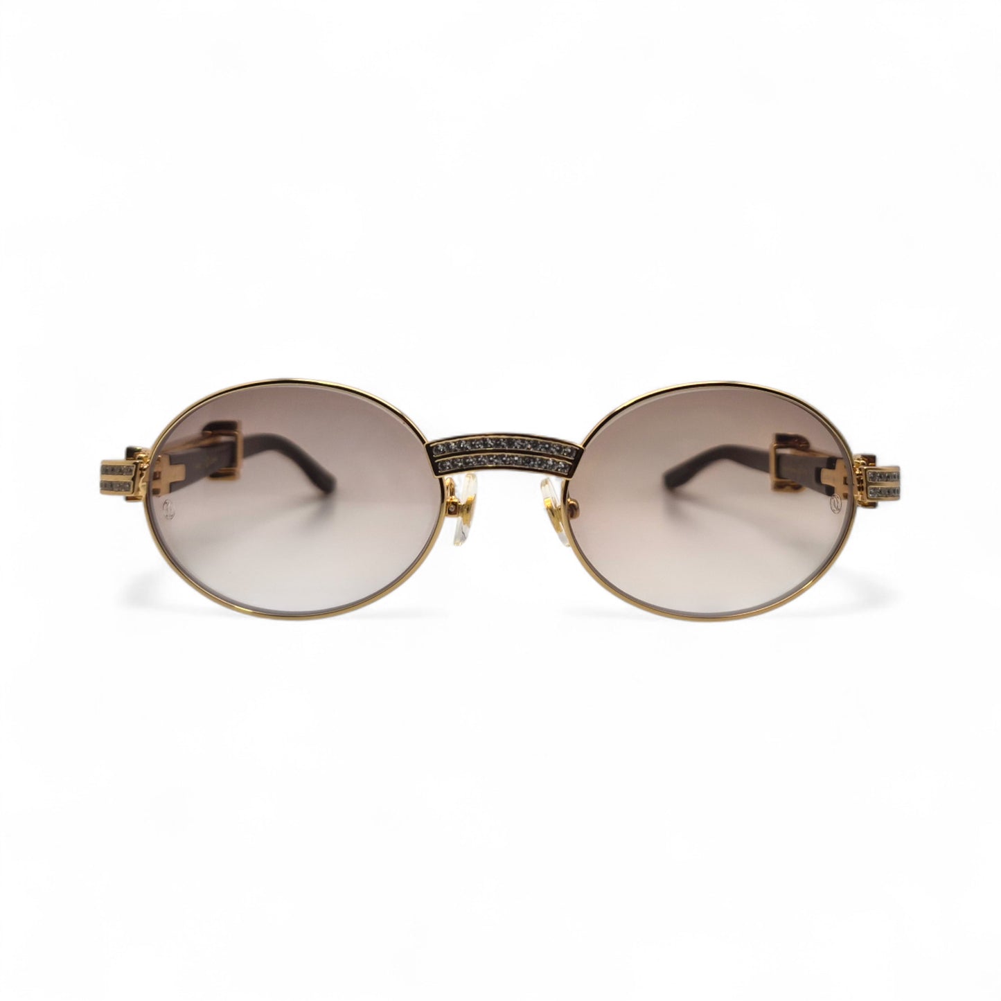 Giverny (Iced) - 55-22 Gold Genuine White Horn Sunglasses w/ Brown Lenses & Round Diamonds Channel Set (90s)