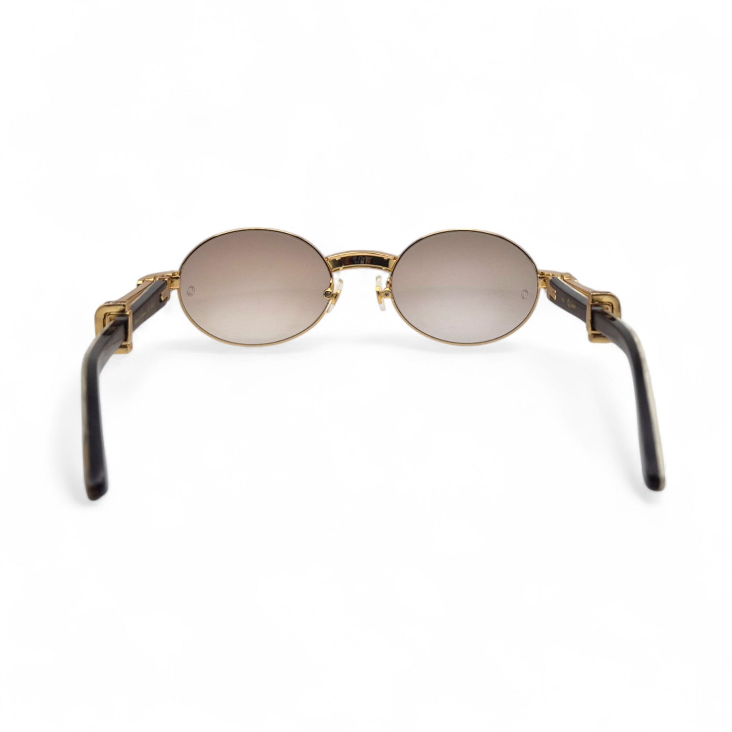 Giverny (Iced) - 55-22 Gold Genuine White Horn Sunglasses w/ Brown Lenses & Round Diamonds Channel Set (90s)