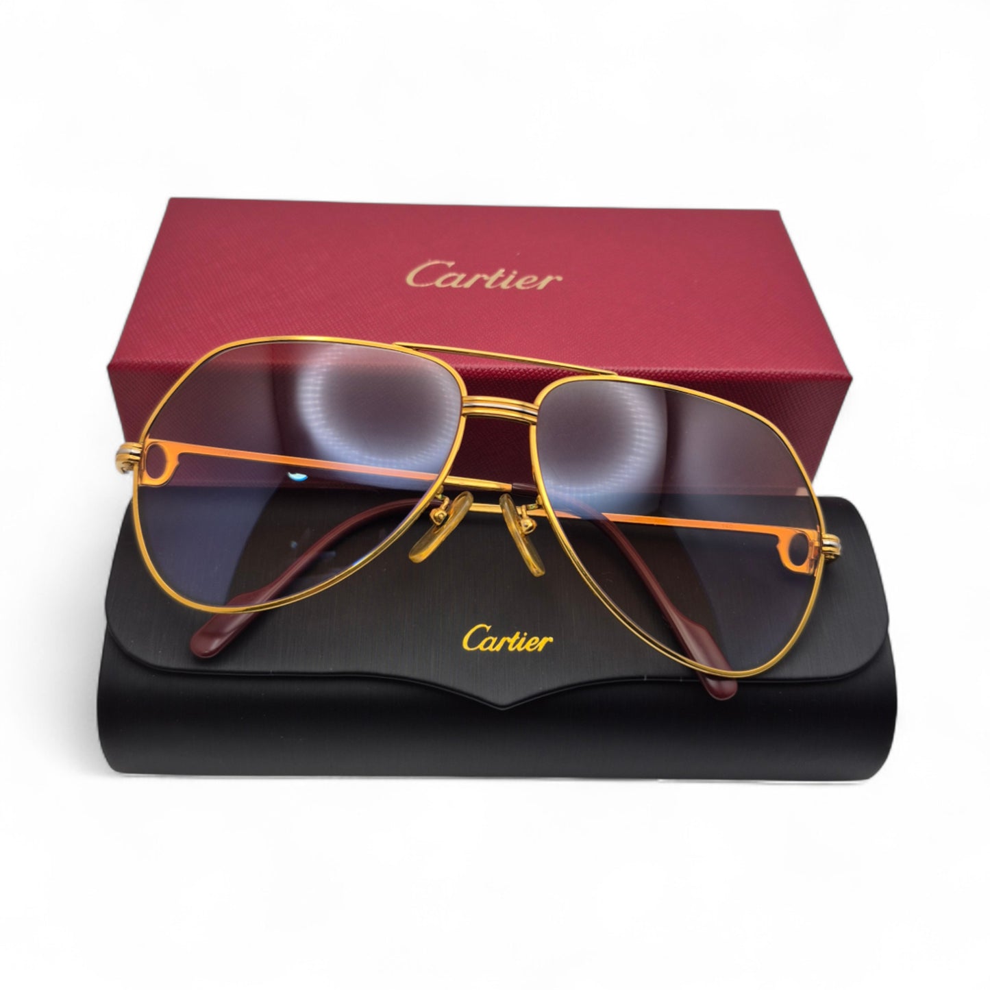 Authentic Cartier Santos (Aviators) - Gold Wires Sunglasses w/ Hennessy Brown Gradient Lenses (80s)