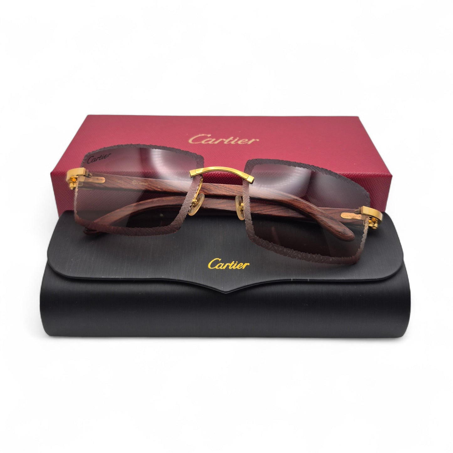 Authentic Cartier C Decor - Gold Logo Woods Sunglasses w/ Smoke Gray/Clear/Brown Gradient Lenses (Limited Edition - 2010s)