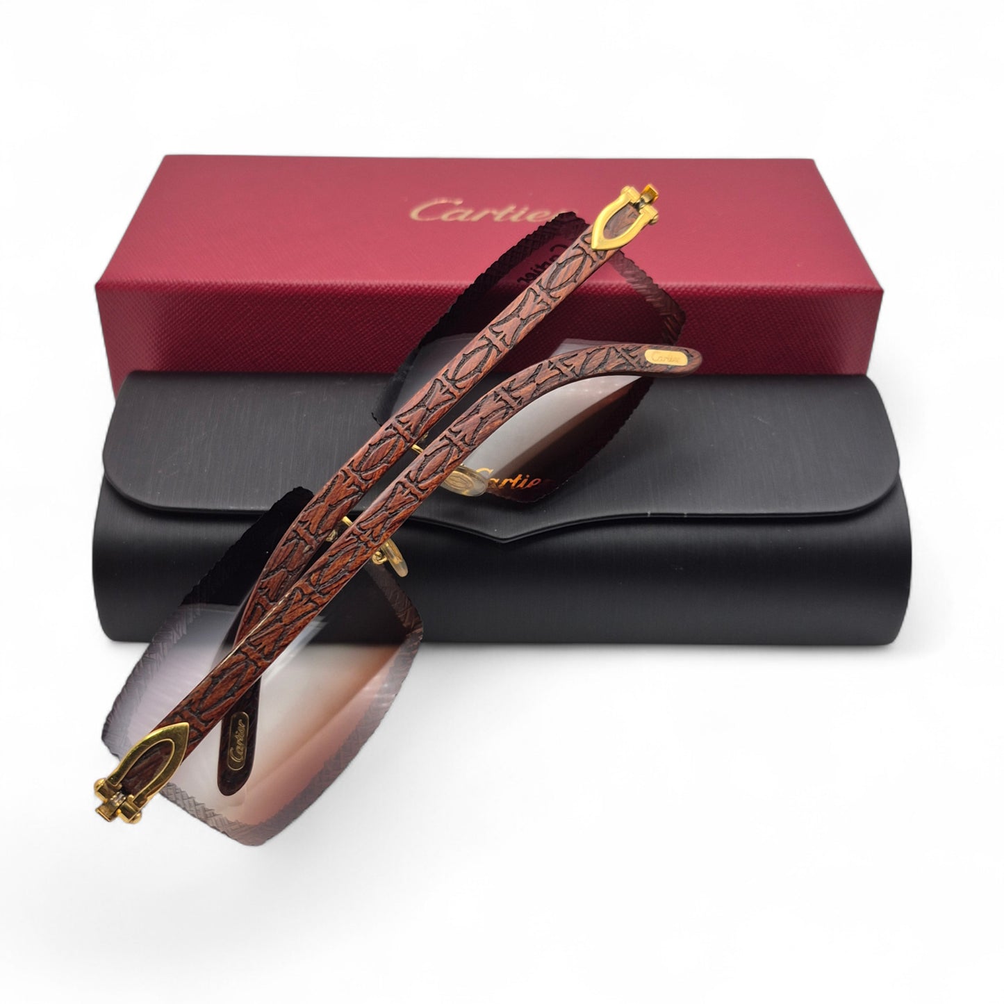 Authentic Cartier C Decor - Gold Logo Woods Sunglasses w/ Smoke Gray/Clear/Brown Gradient Lenses (Limited Edition - 2010s)