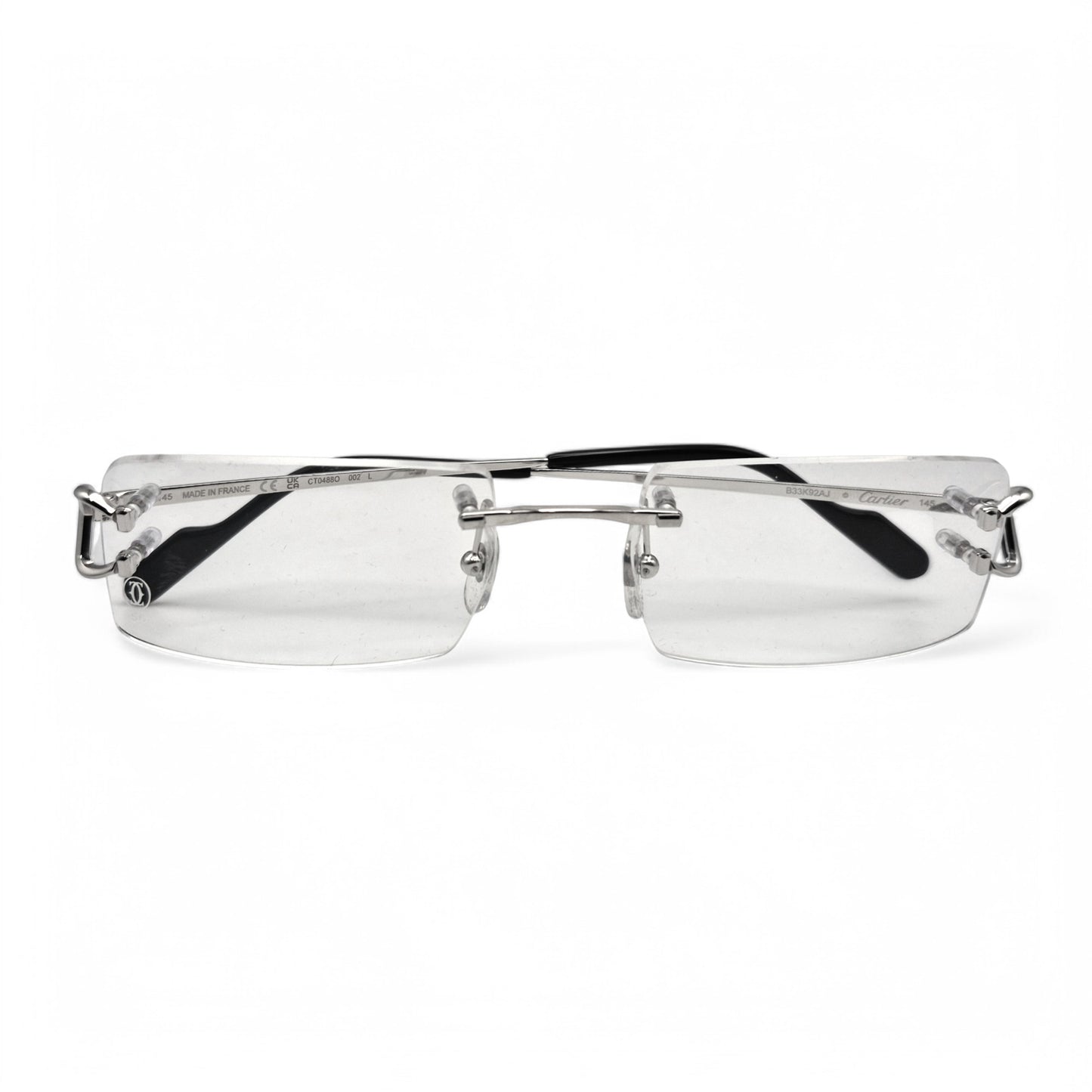 Cartier CT0488O - Big C Silver Wires w/ Clear Rectangular Lenses - Authentic
