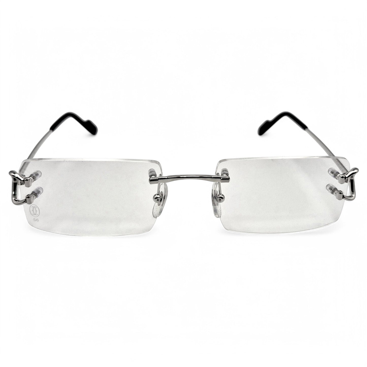 Cartier CT0488O - Big C Silver Wires w/ Clear Rectangular Lenses - Authentic