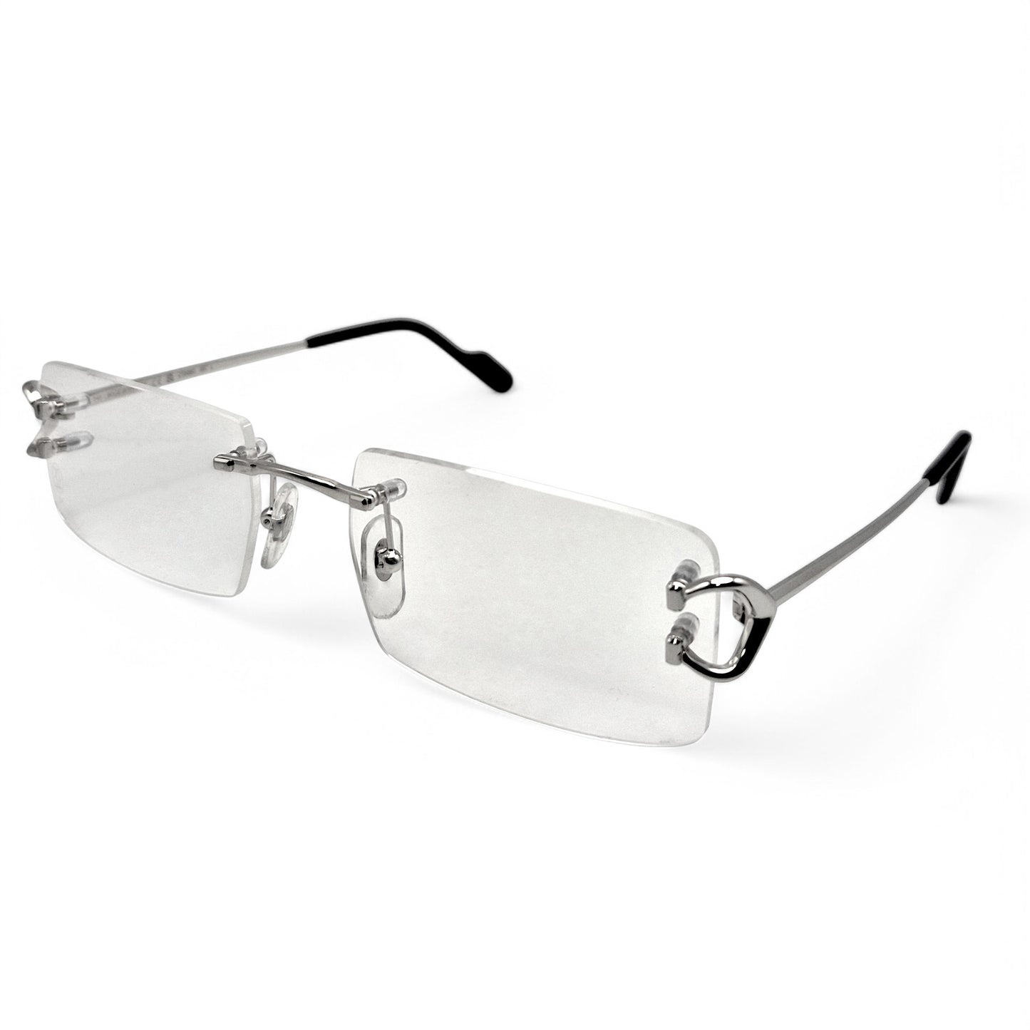 Cartier CT0488O - Big C Silver Wires w/ Clear Rectangular Lenses - Authentic