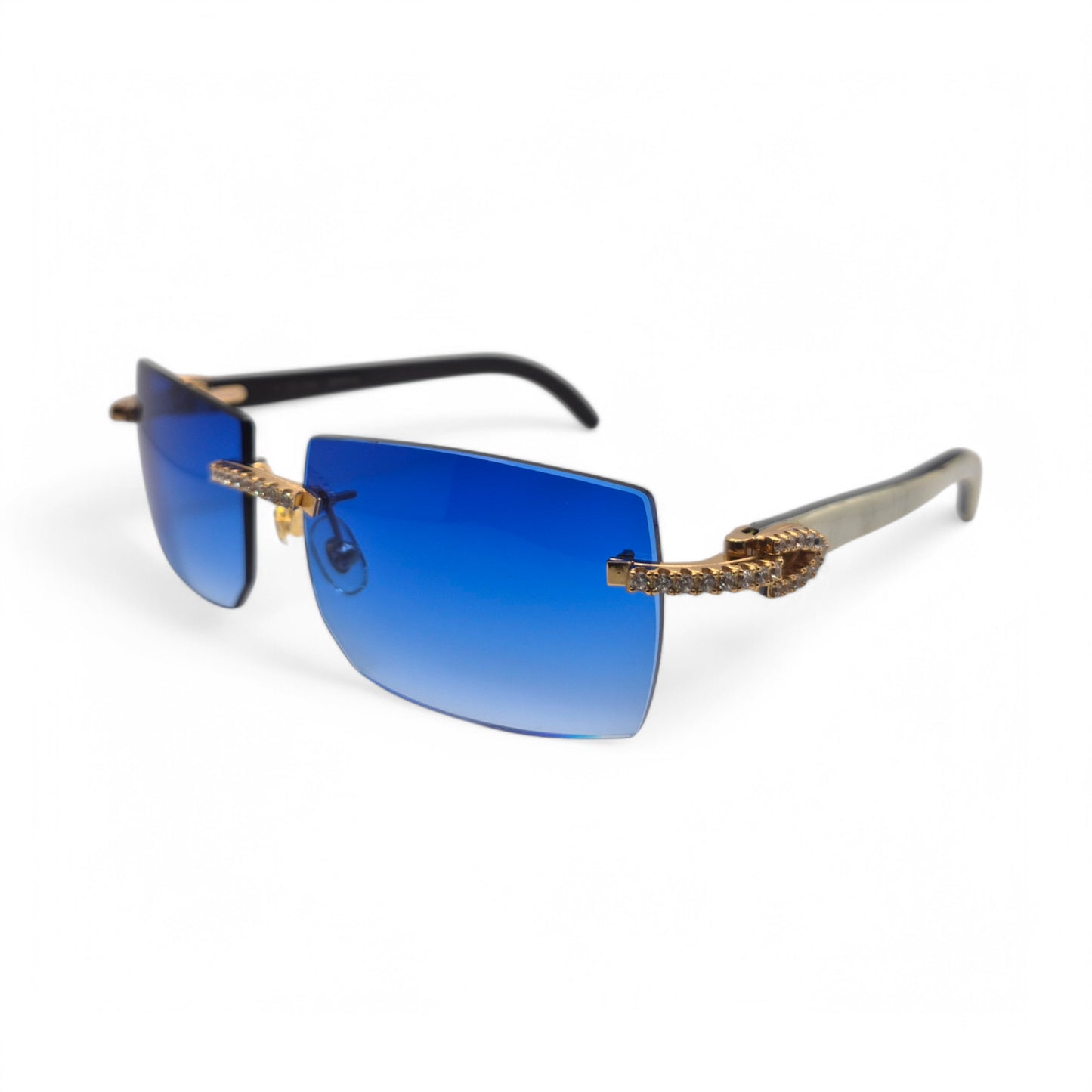 C Decor - Gold White Buffs w/ Cobalt Blue Lenses & Diamonds Prong Set