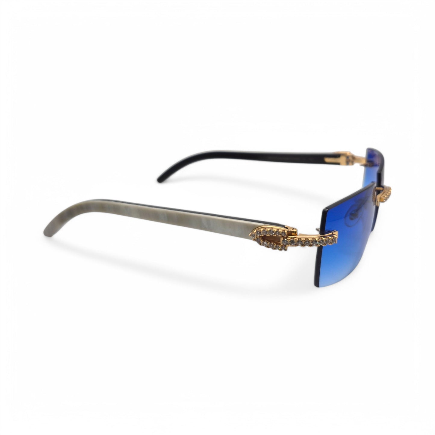 C Decor - Gold White Buffs w/ Cobalt Blue Lenses & Diamonds Prong Set