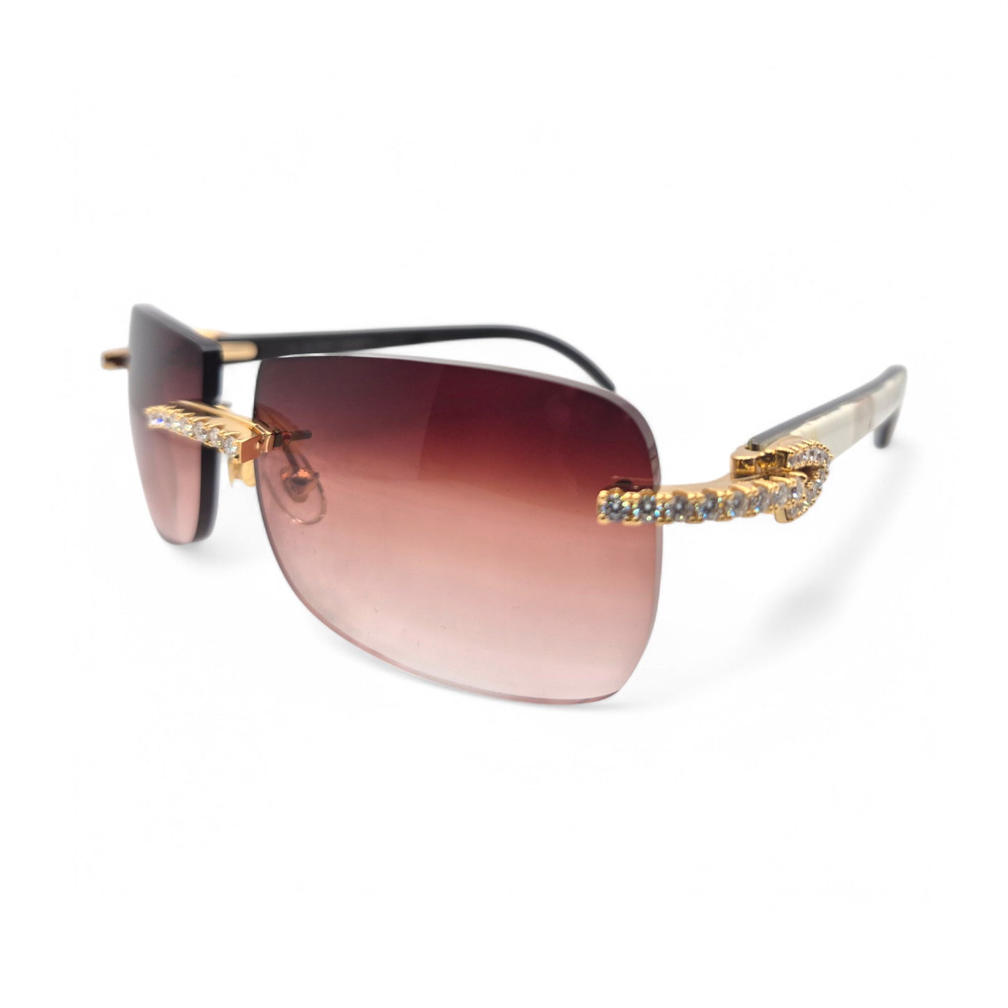 C Decor - Gold White Buffs w/ Wine Red Lenses & Diamonds Prong Set
