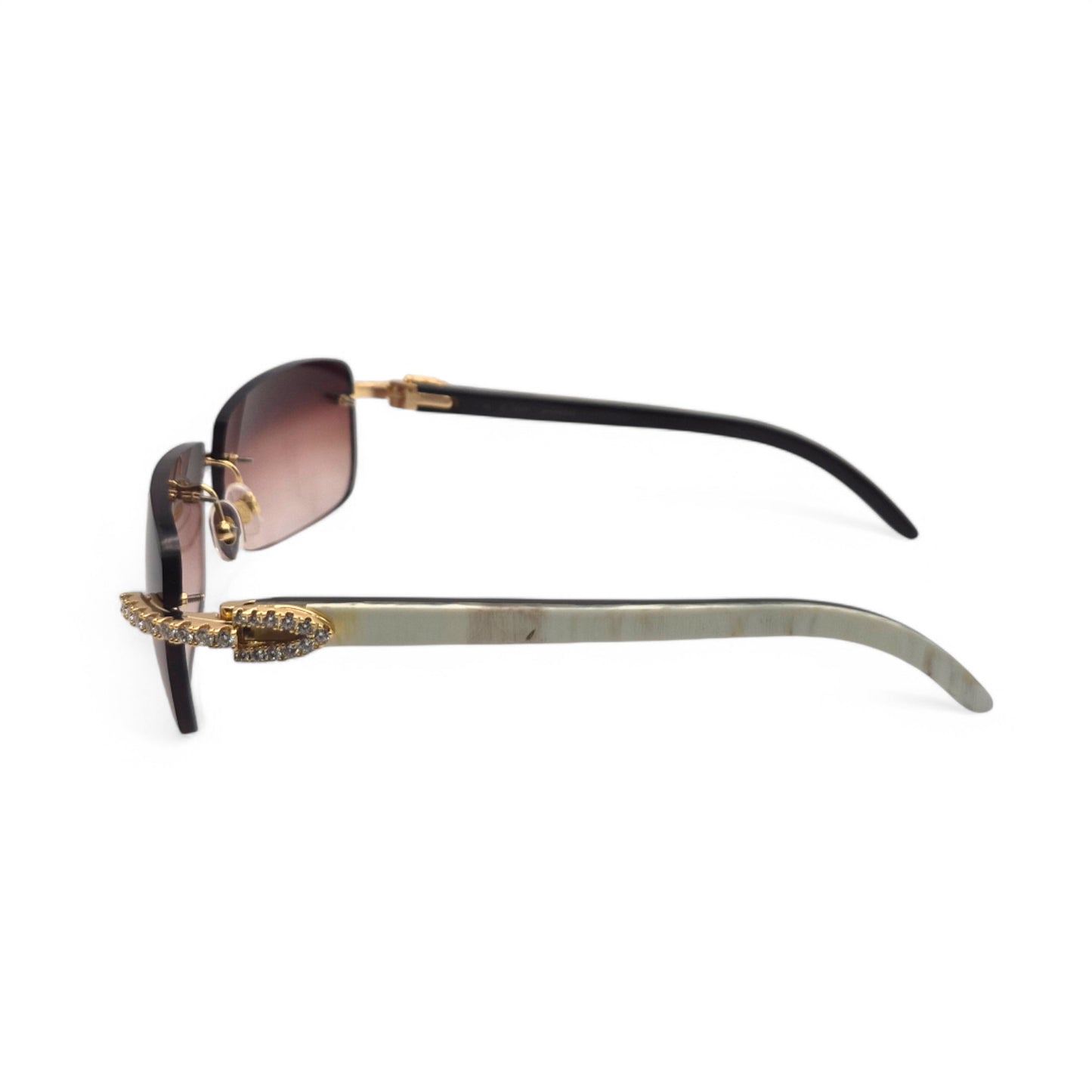 C Decor - Gold White Buffs w/ Wine Red Lenses & Diamonds Prong Set