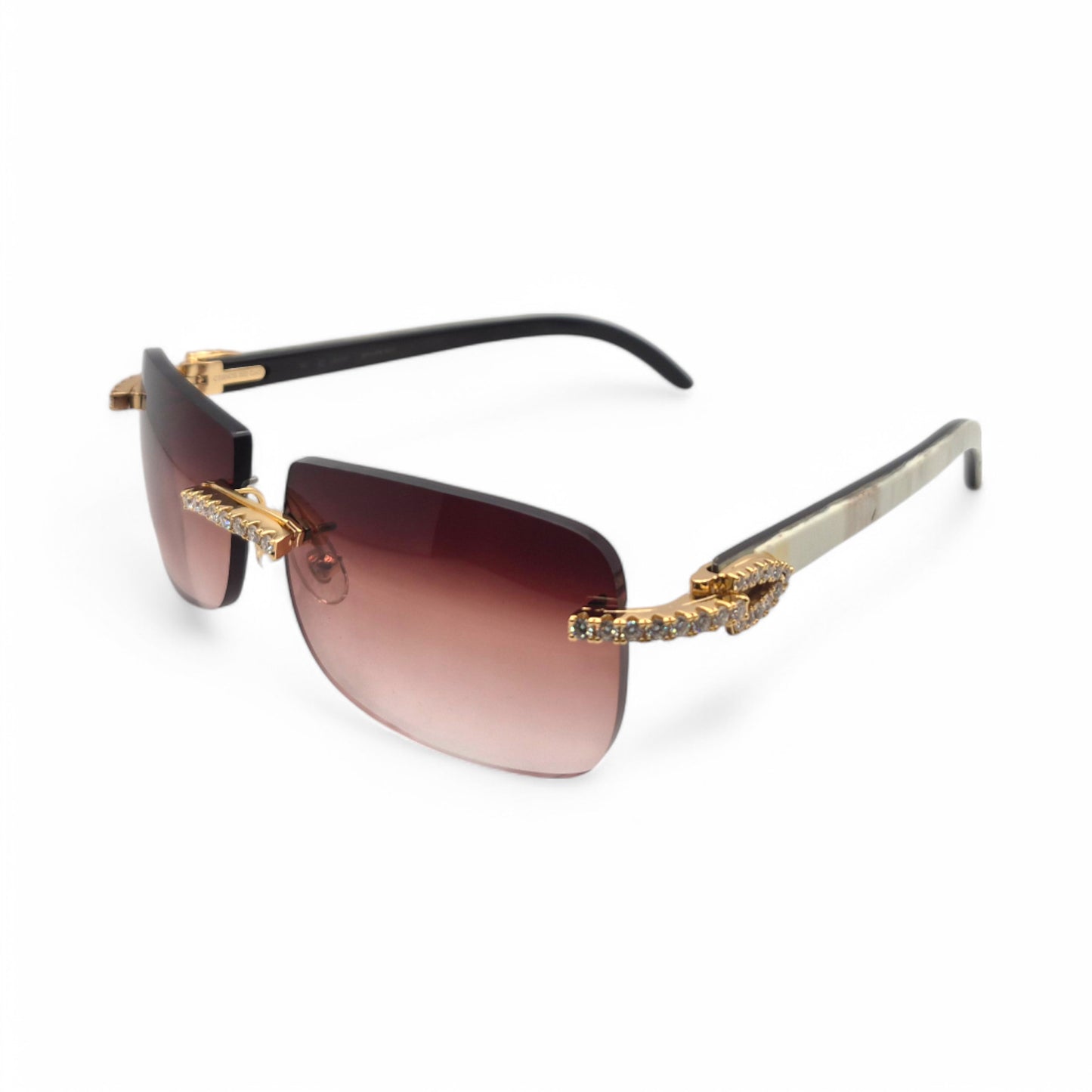C Decor - Gold White Buffs w/ Wine Red Lenses & Diamonds Prong Set