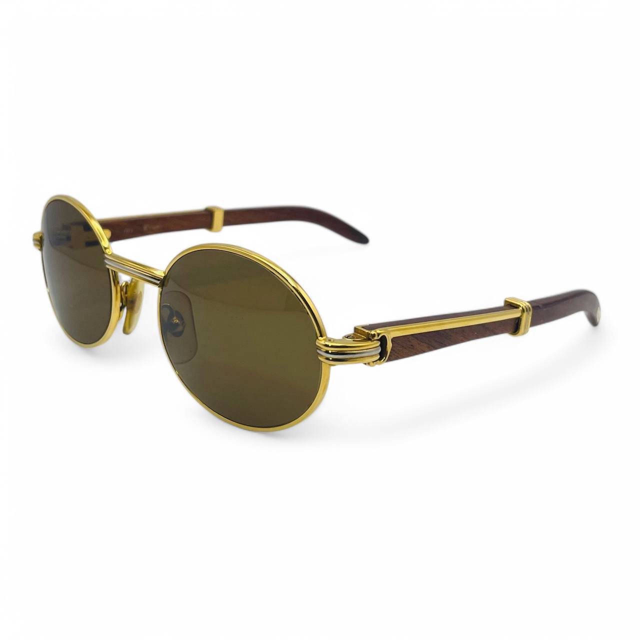 Cartier Giverny - 53-22 Gold Woods w/ Brown Oval Lenses - Authentic Sunglasses