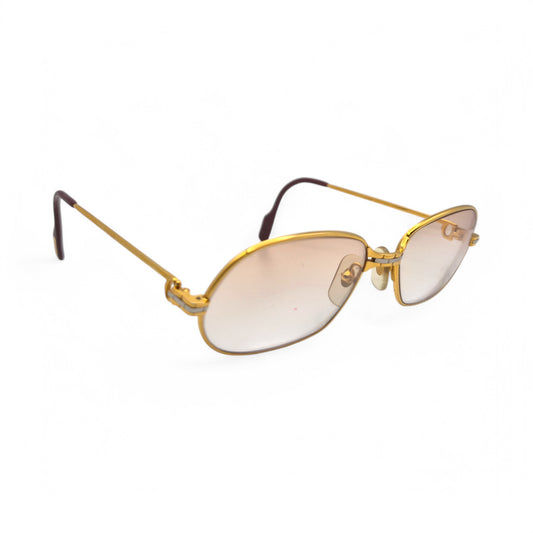 Authentic Cartier Panthere PM - 56-17 Gold Wires Sunglasses w/ Light Brown Oval Lenses (80s) - Luxury Optical