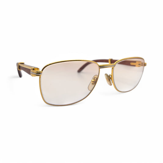 Authentic Cartier Amboise - Vintage Gold Woods Sunglasses w/ Light Brown Lenses (80s) - Luxury Optical