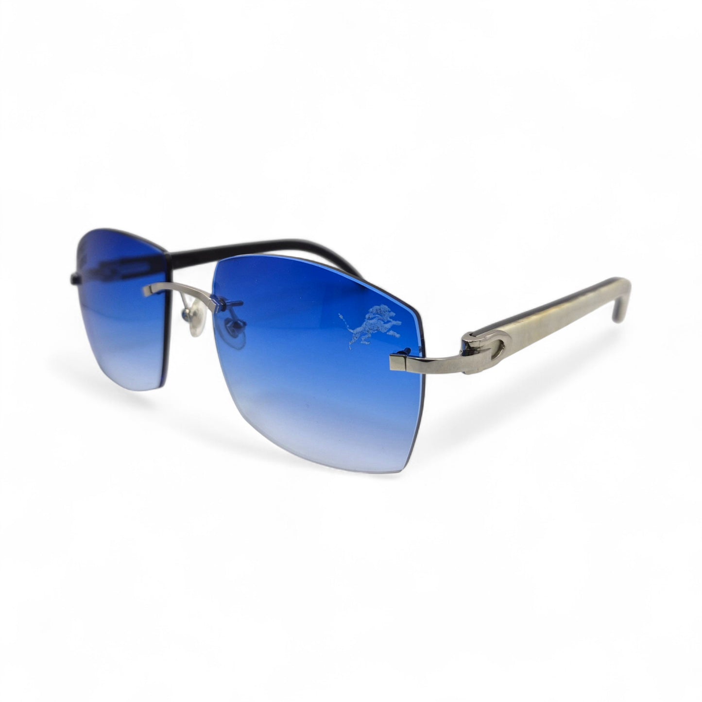 C Decor "Detroit Lions" - Silver Marbles/Buffs Sunglasses w/ Custom Cobalt Blue Lenses (2025)