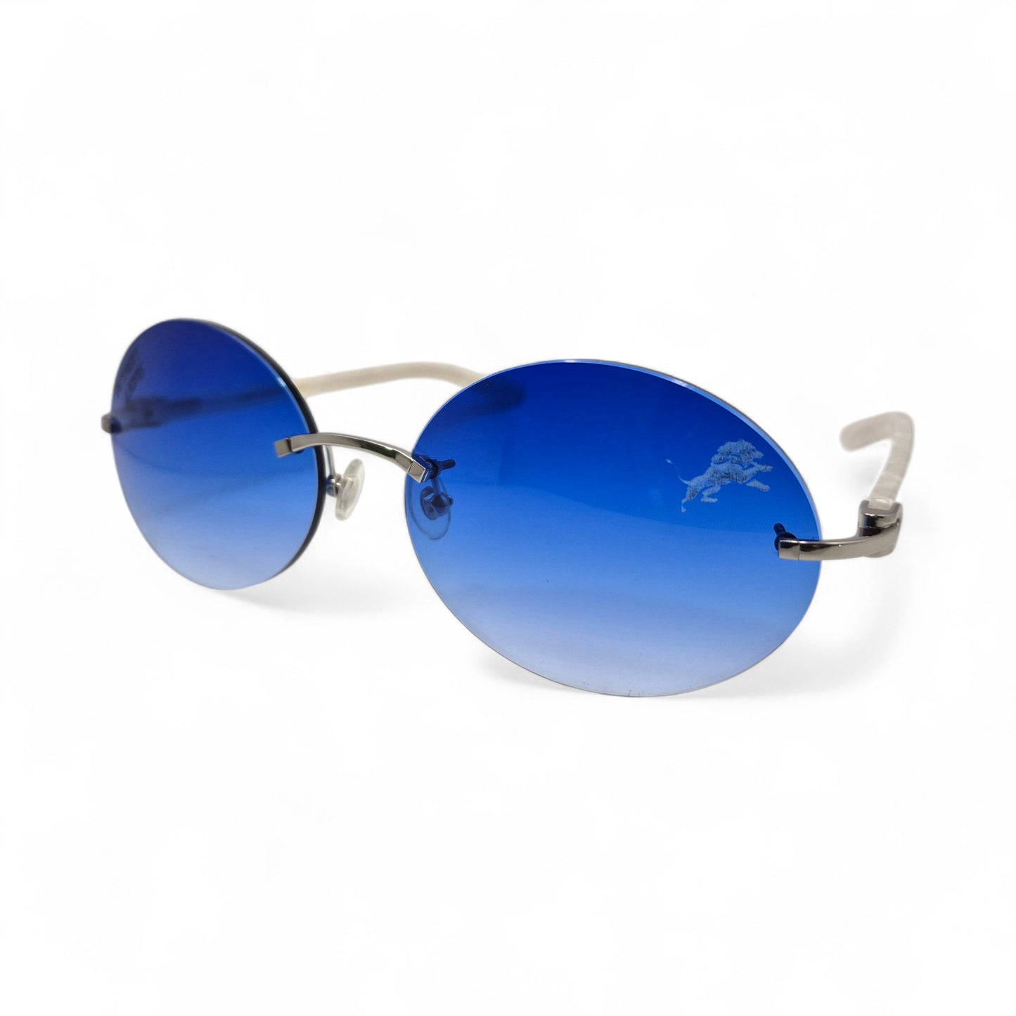 C Decor "Detroit Lions" - Silver Marbles/Buffs Sunglasses w/ Custom Cobalt Blue Lenses (2025)