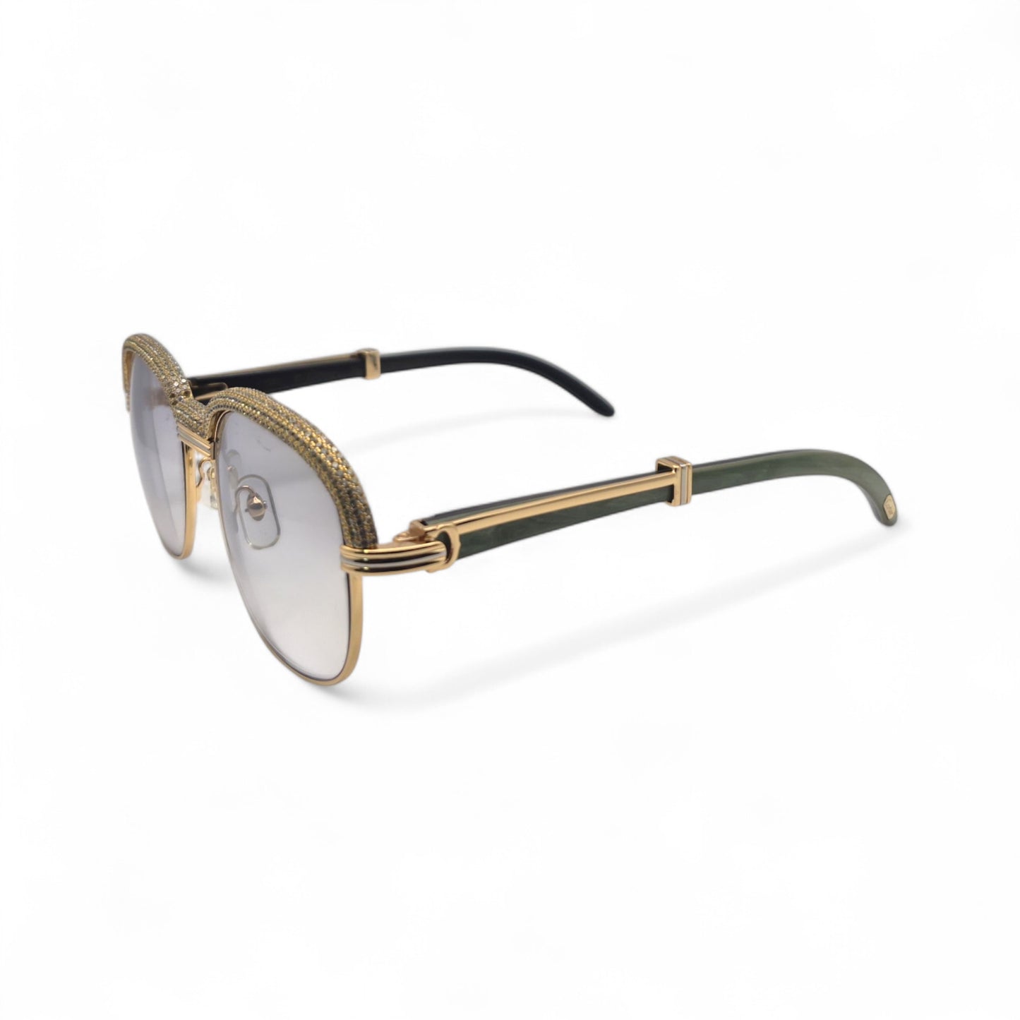 Malmaison - 56-16 Gold Green Woods Sunglasses w/ Diamond Frame & Light Gray Lenses