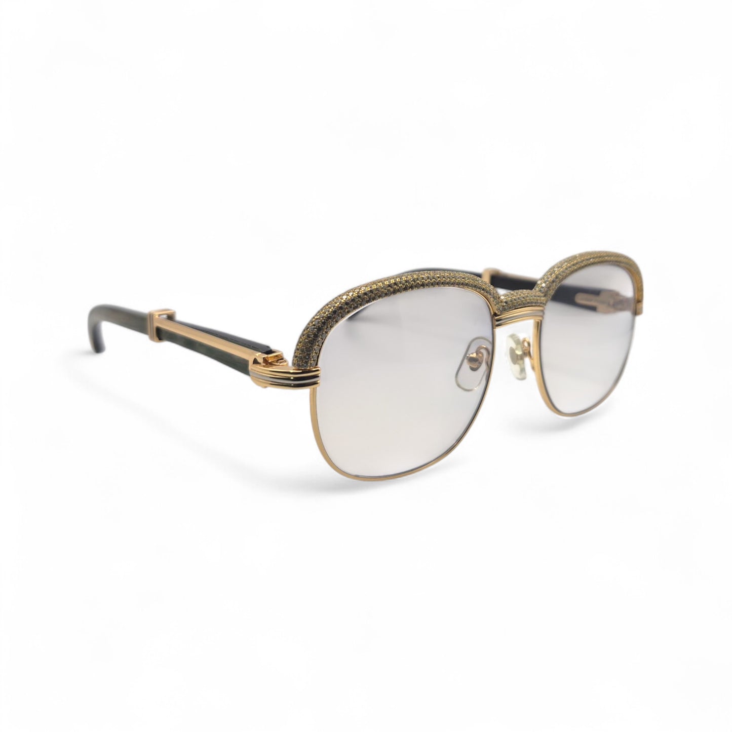 Malmaison - 56-16 Gold Green Woods Sunglasses w/ Diamond Frame & Light Gray Lenses