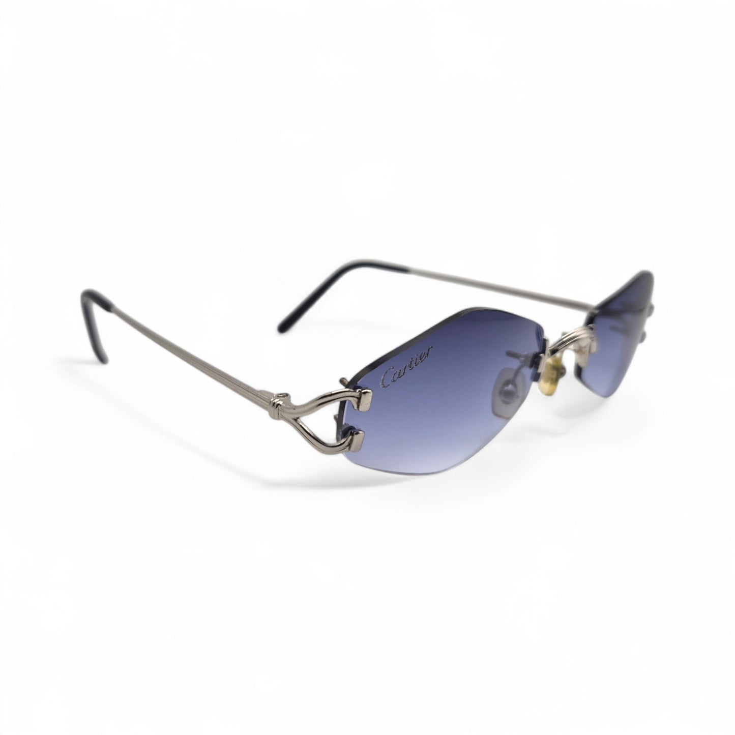 Authentic Cartier C Decor Soho - Platinum Wires Sunglasses w/ Smoke Gray/Blue Lenses (2000s)