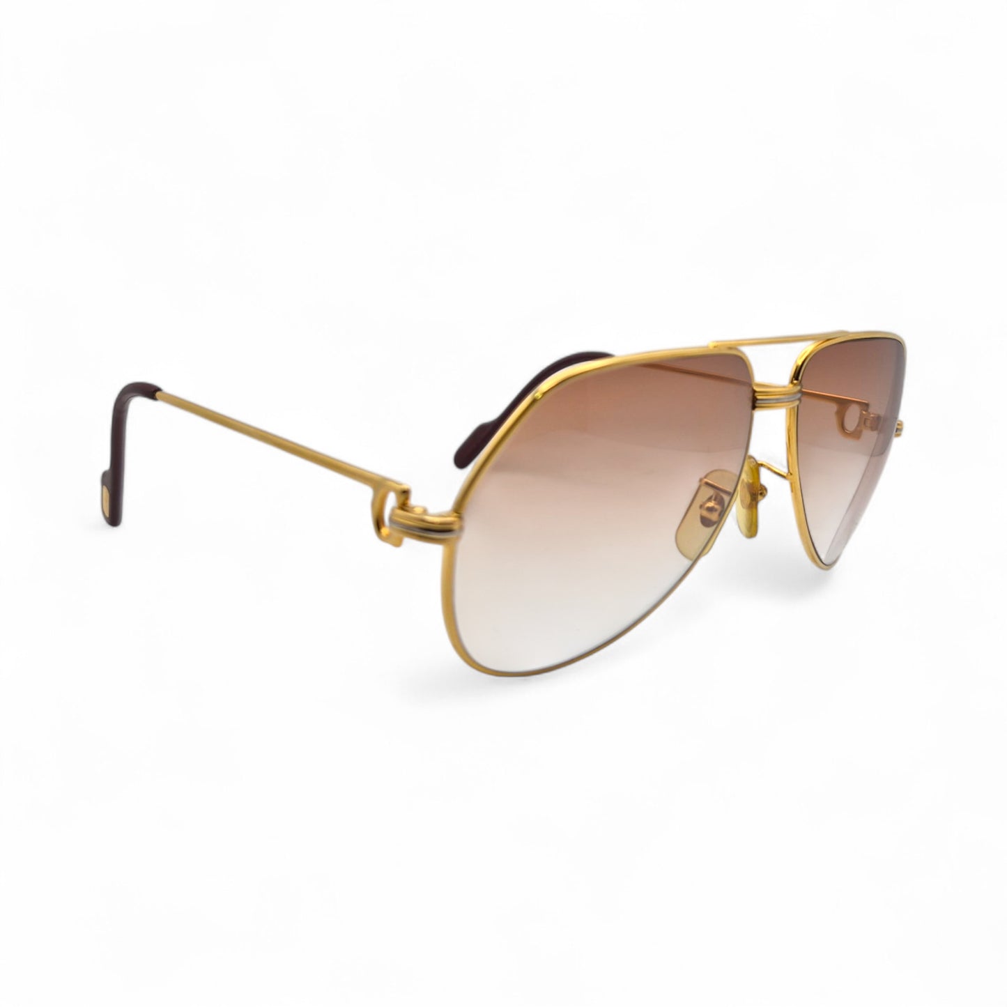 Authentic Cartier Santos (Aviators) - Gold Wires Sunglasses w/ Hennessy Brown Faded Lenses