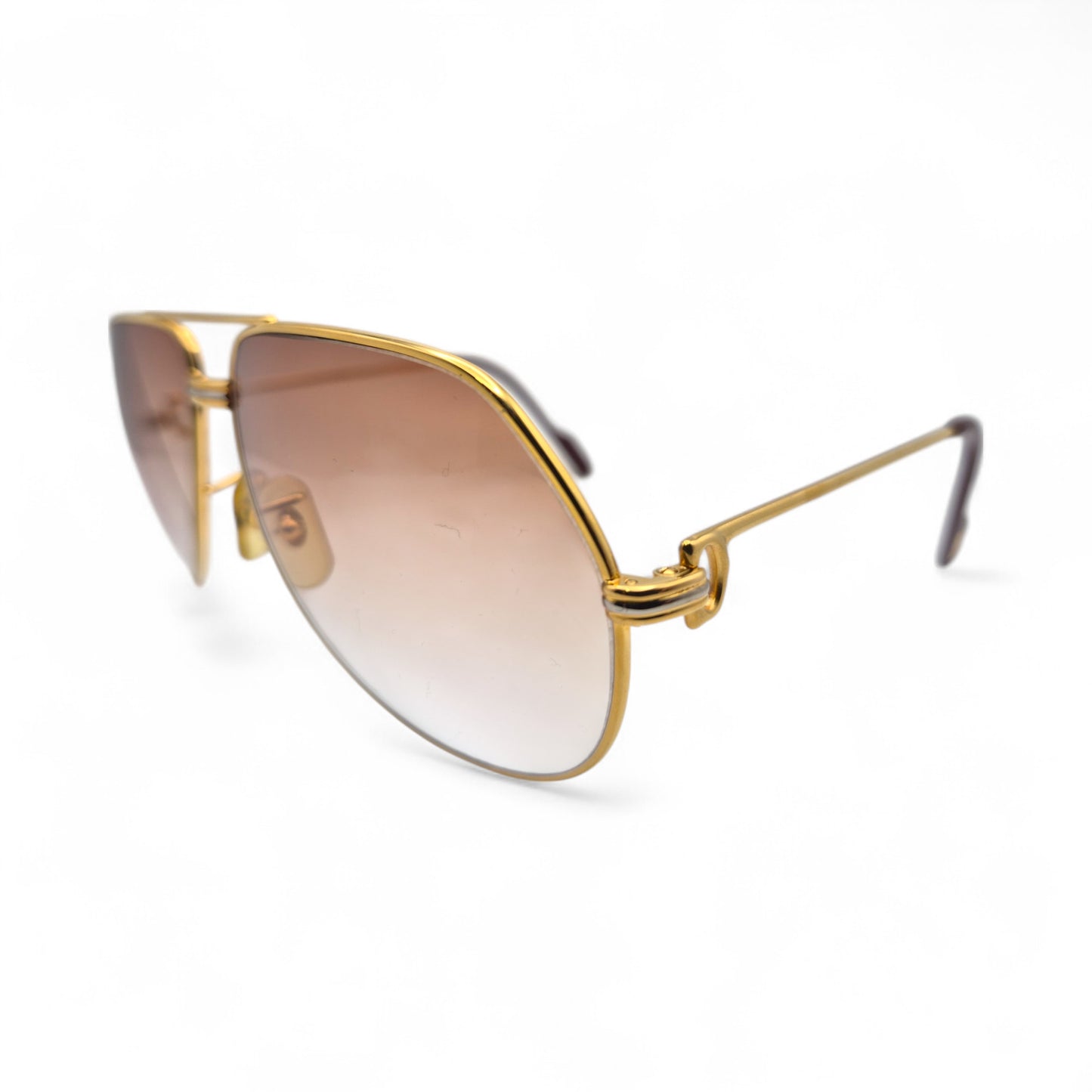 Authentic Cartier Santos (Aviators) - Gold Wires Sunglasses w/ Hennessy Brown Faded Lenses