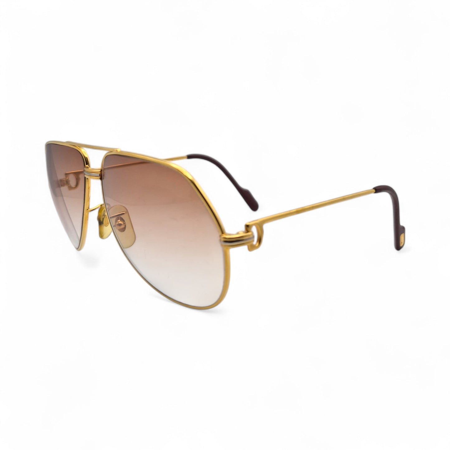 Authentic Cartier Santos (Aviators) - Gold Wires Sunglasses w/ Hennessy Brown Faded Lenses